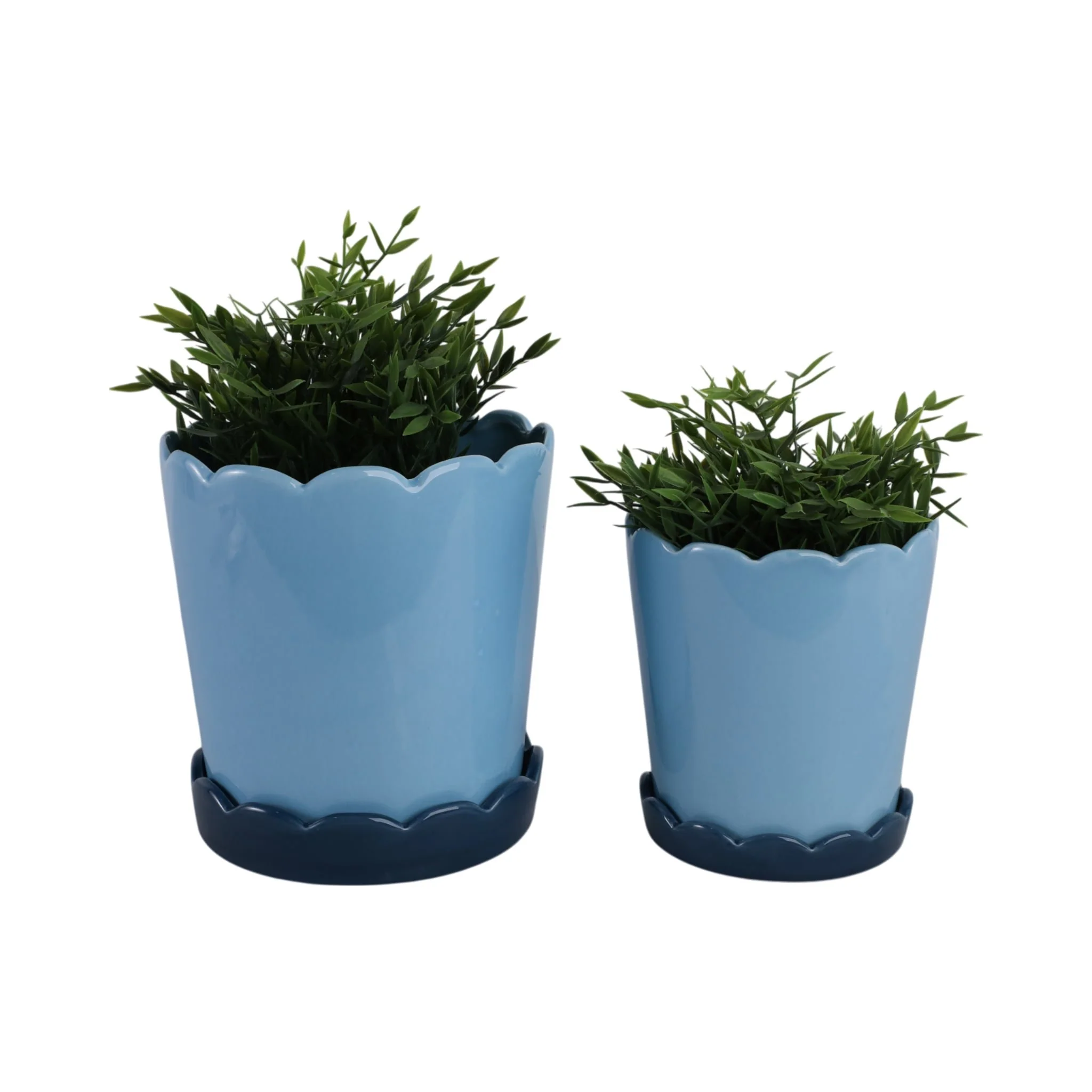 S/2 6/8" Color Block Scallop Edge Planters, Blue - Image 2