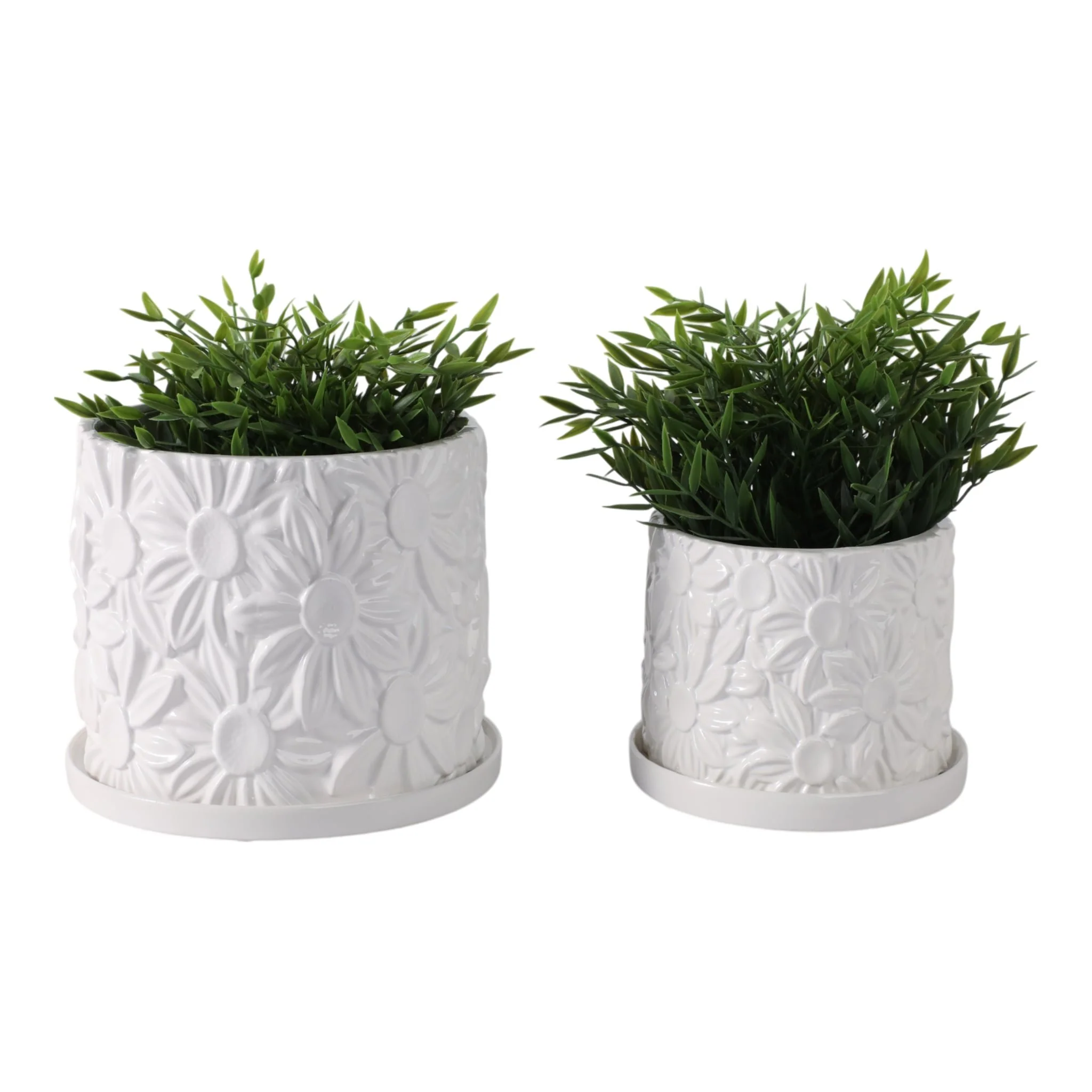 S/2 6/8" Daisy Flower Planter, White - Image 2