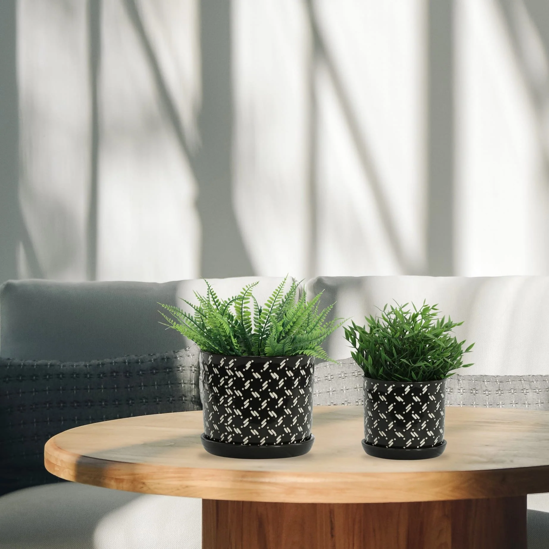 S/2 6/8" Dots Planter W/ Saucer, Black - Image 3