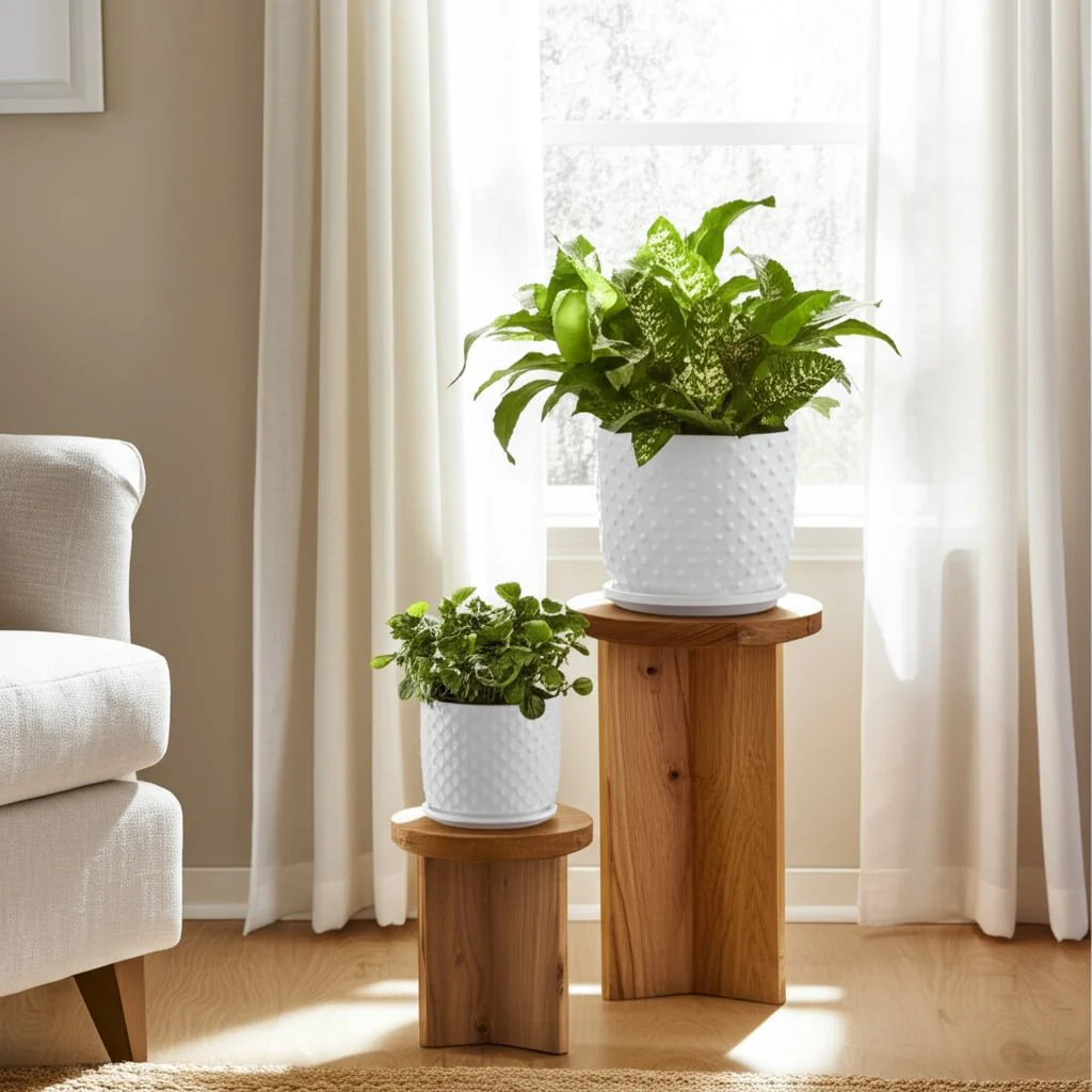 S/2 6/8" Dotted Planter W/ Saucer, White - Image 10