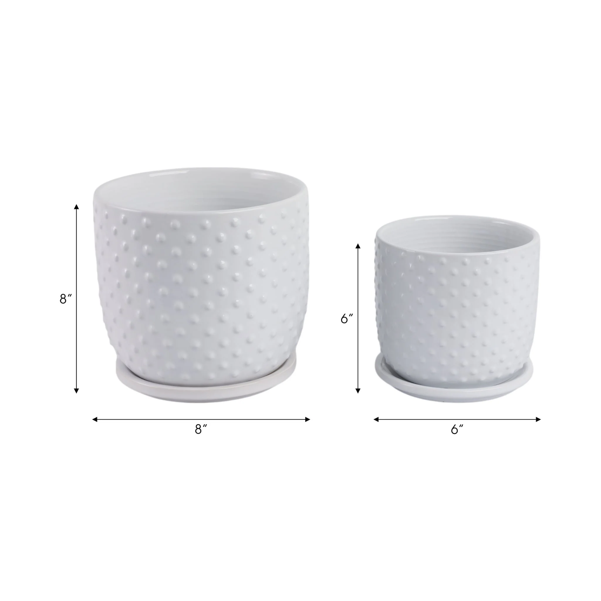 S/2 6/8" Dotted Planter W/ Saucer, White - Image 8