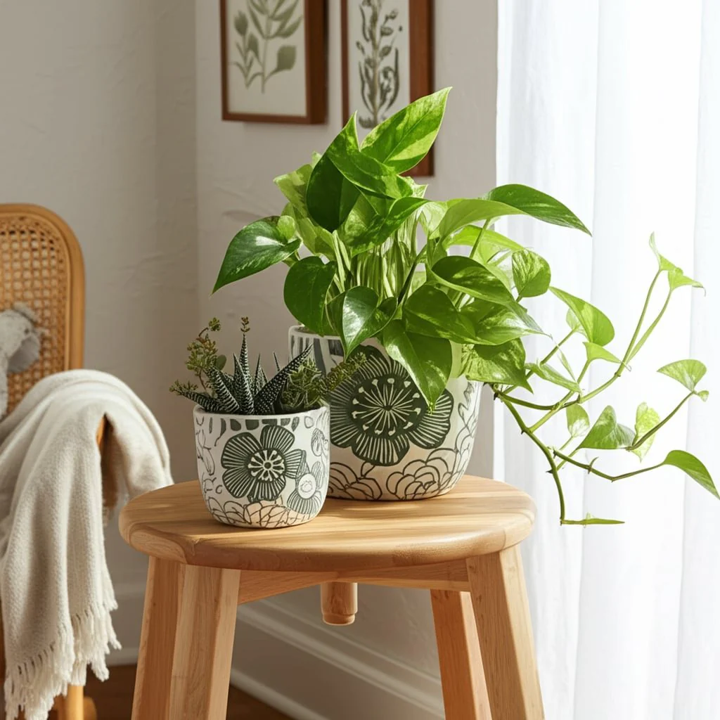 S/2 6/8" Flower Power Planters, White/ Green - Image 11