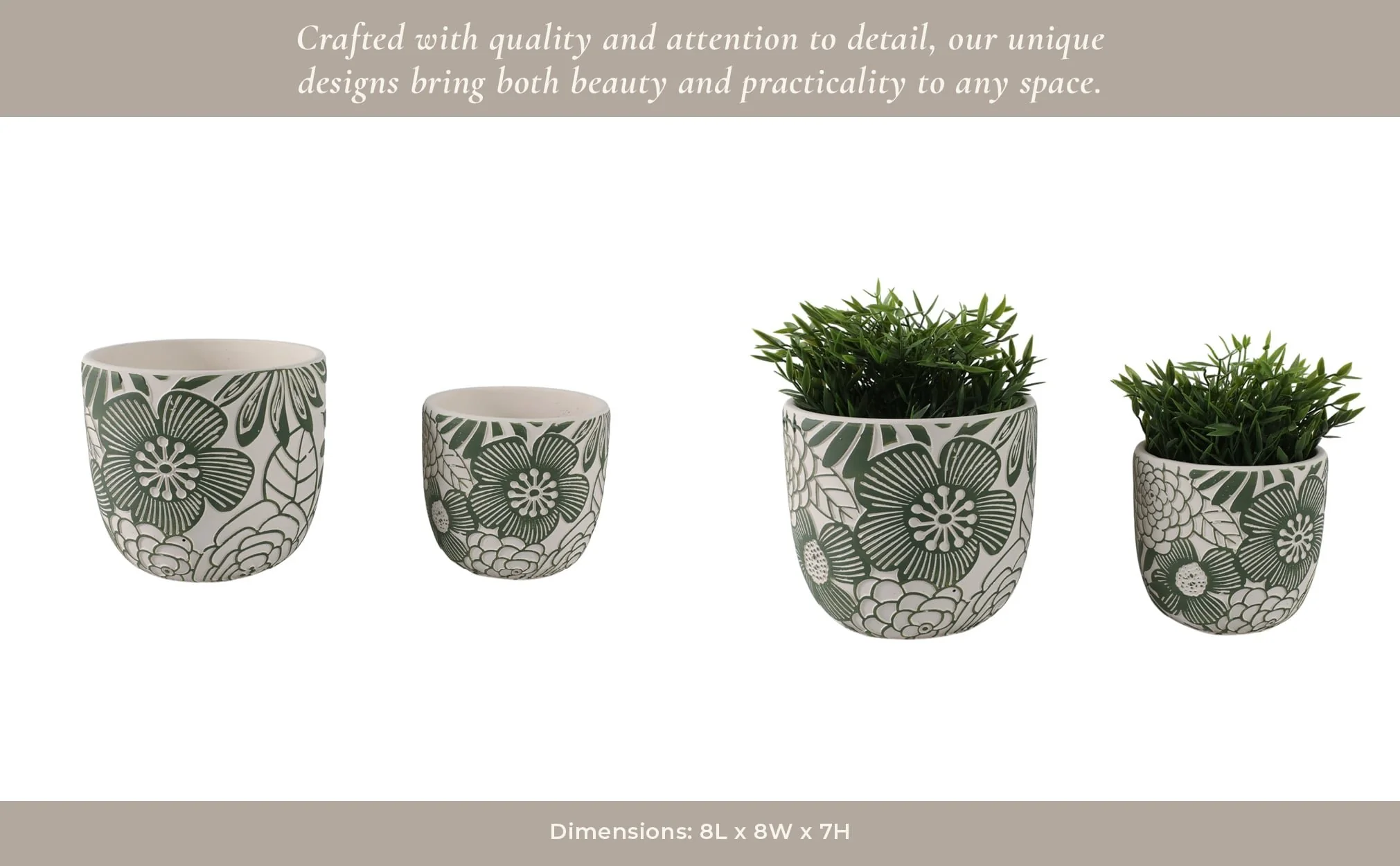 S/2 6/8" Flower Power Planters, White/ Green - Image 14