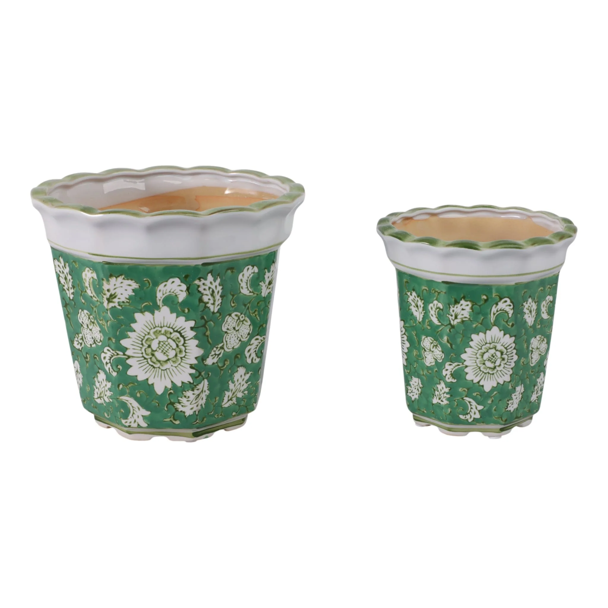 S/2 6/8" Flower & Vine Chinoiserie Planters, Green - Image 2