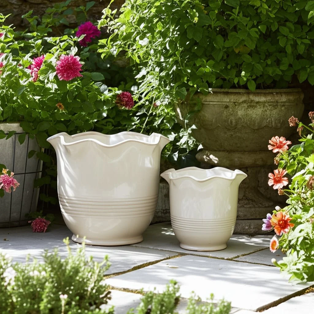 S/2 6/8" Fluted Planters, Ivory - Image 12