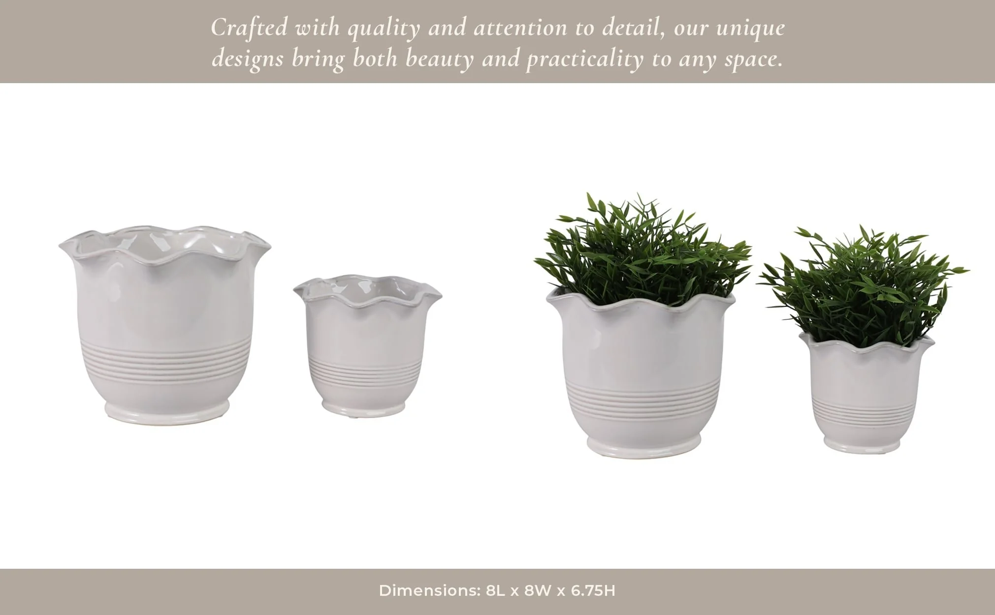 S/2 6/8" Fluted Planters, Ivory - Image 13