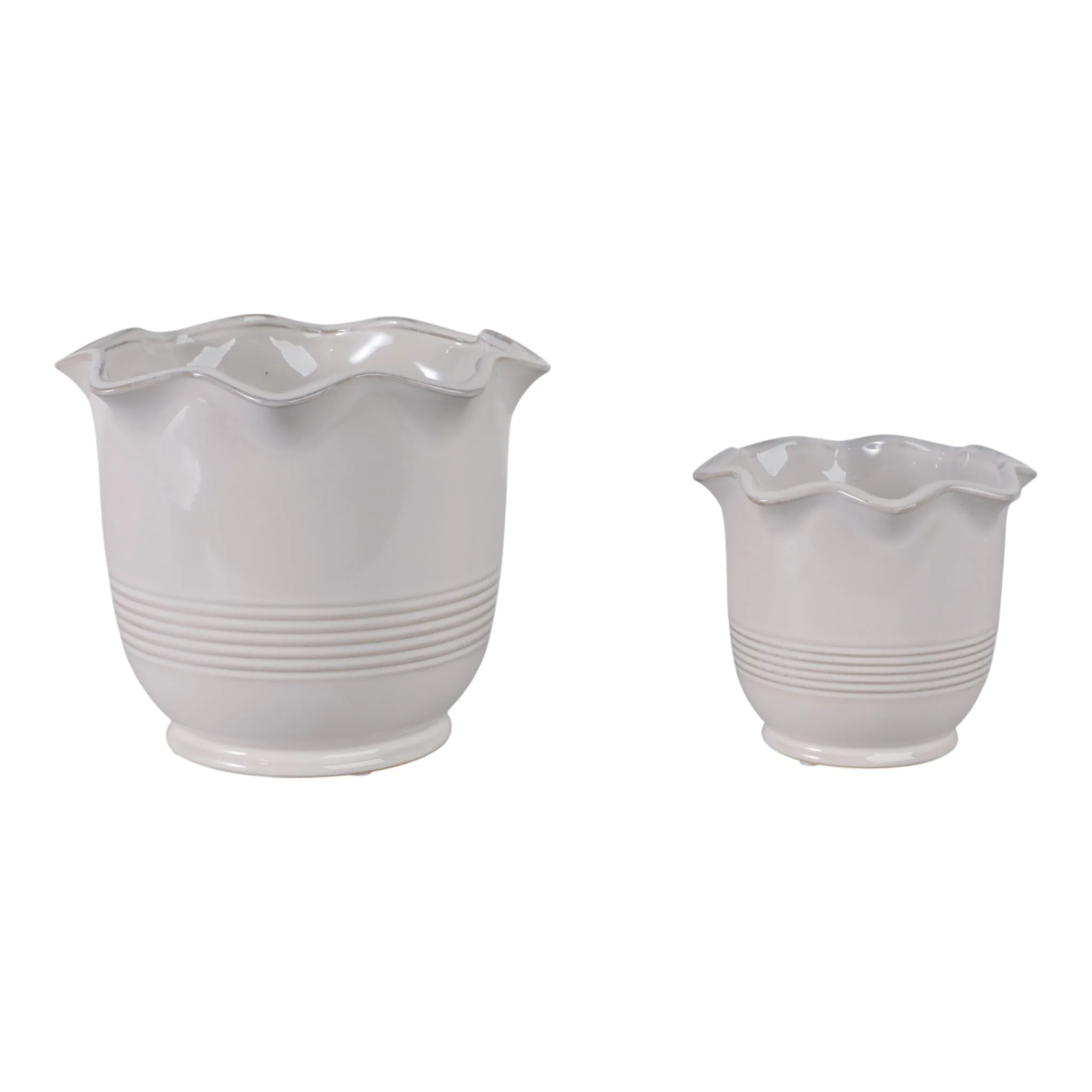 S/2 6/8" Fluted Planters, Ivory - Image 3