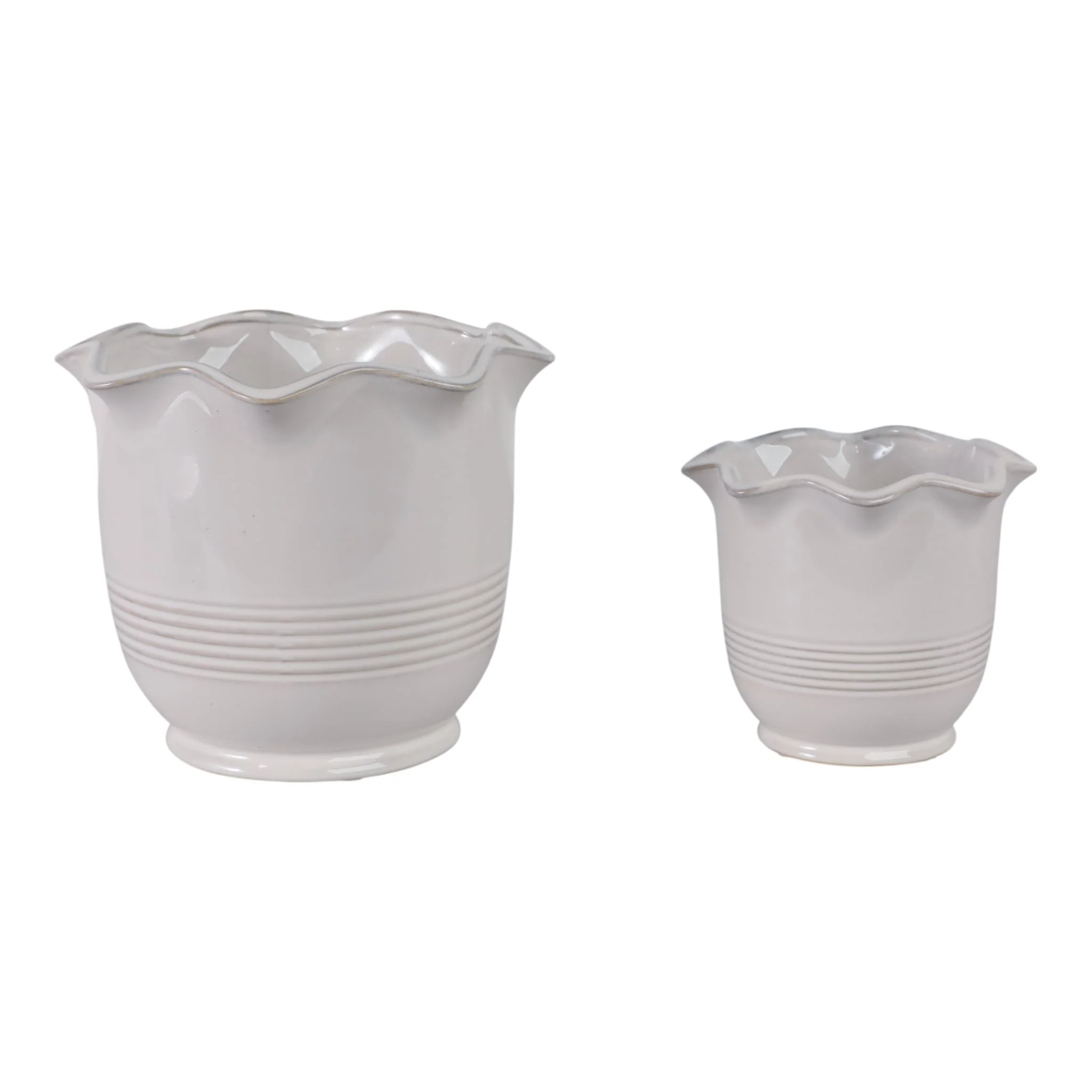 S/2 6/8" Fluted Planters, Ivory - Image 4