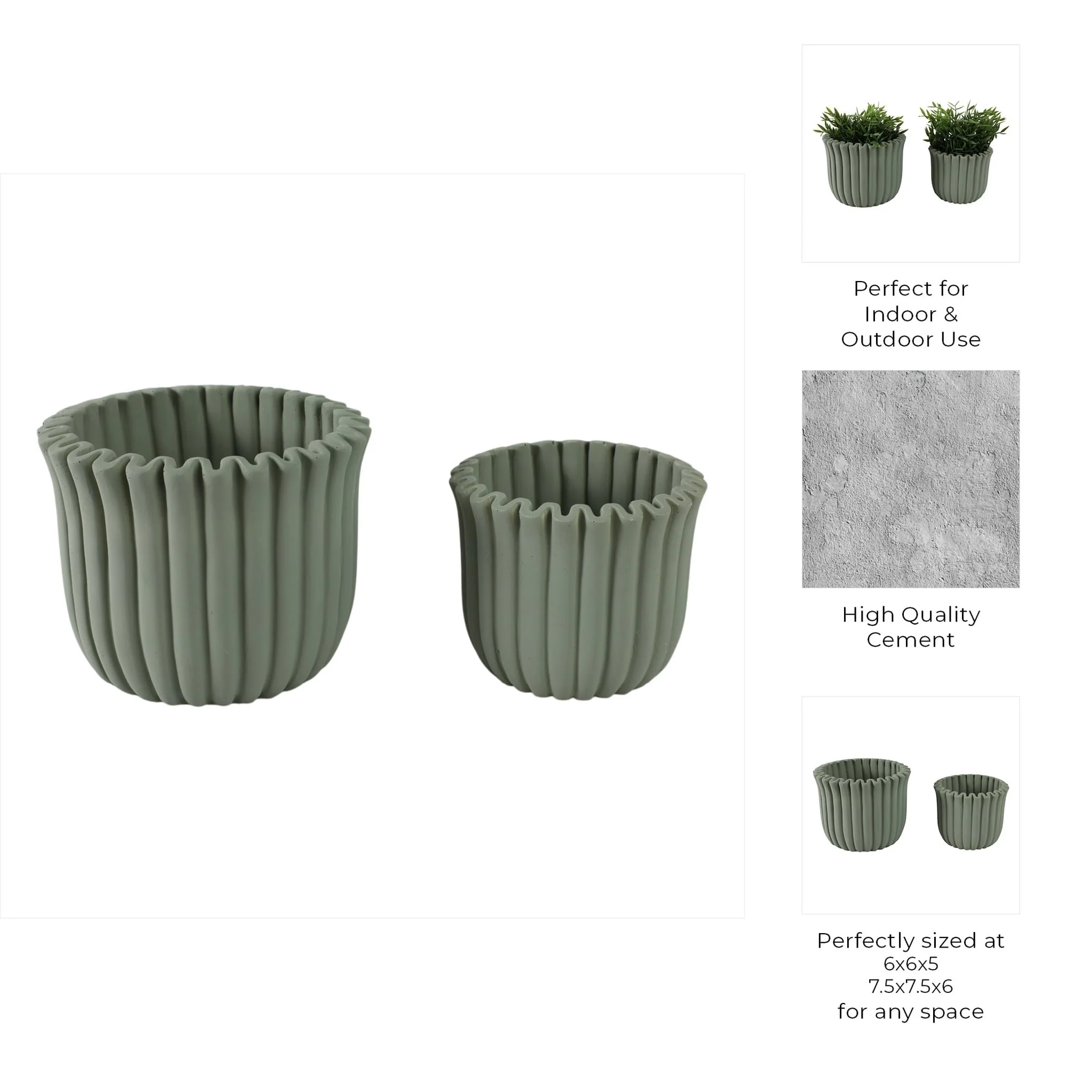 S/2 6/8" Fluted Planters, Sage Green - Image 10
