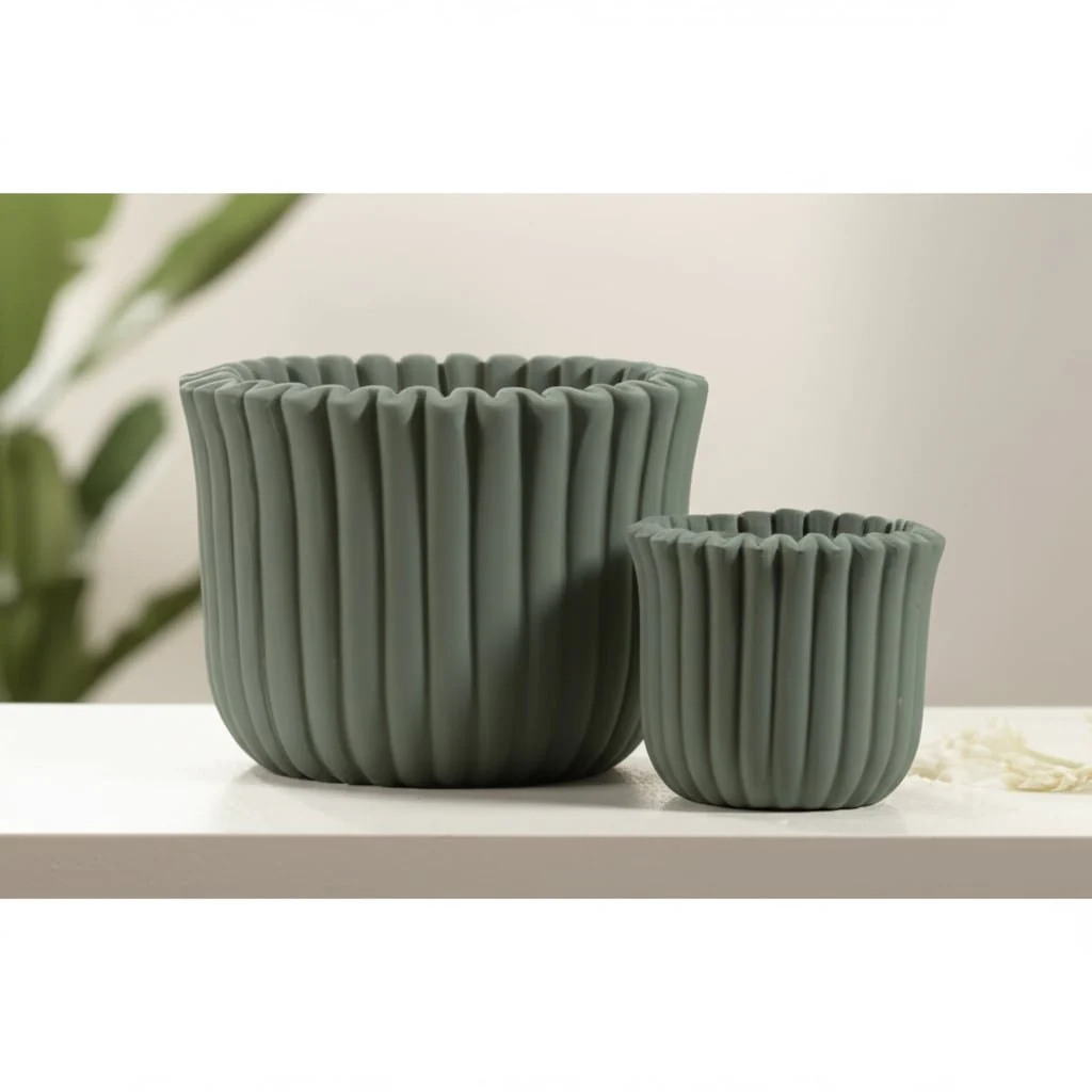 S/2 6/8" Fluted Planters, Sage Green - Image 12