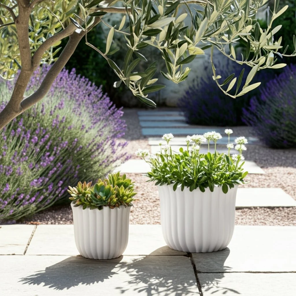 S/2 6/8" Fluted Planters, White - Image 12