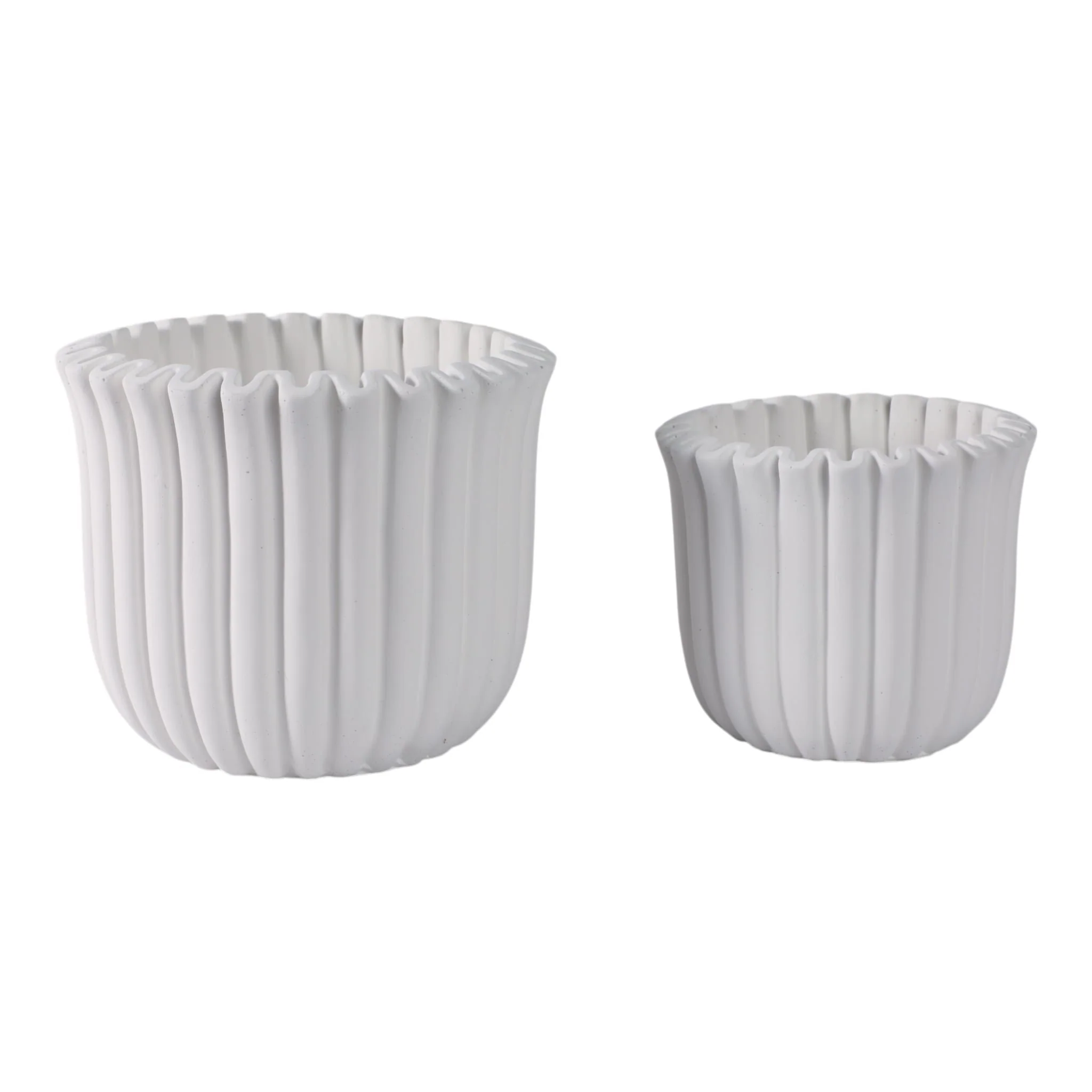 S/2 6/8" Fluted Planters, White - Image 2