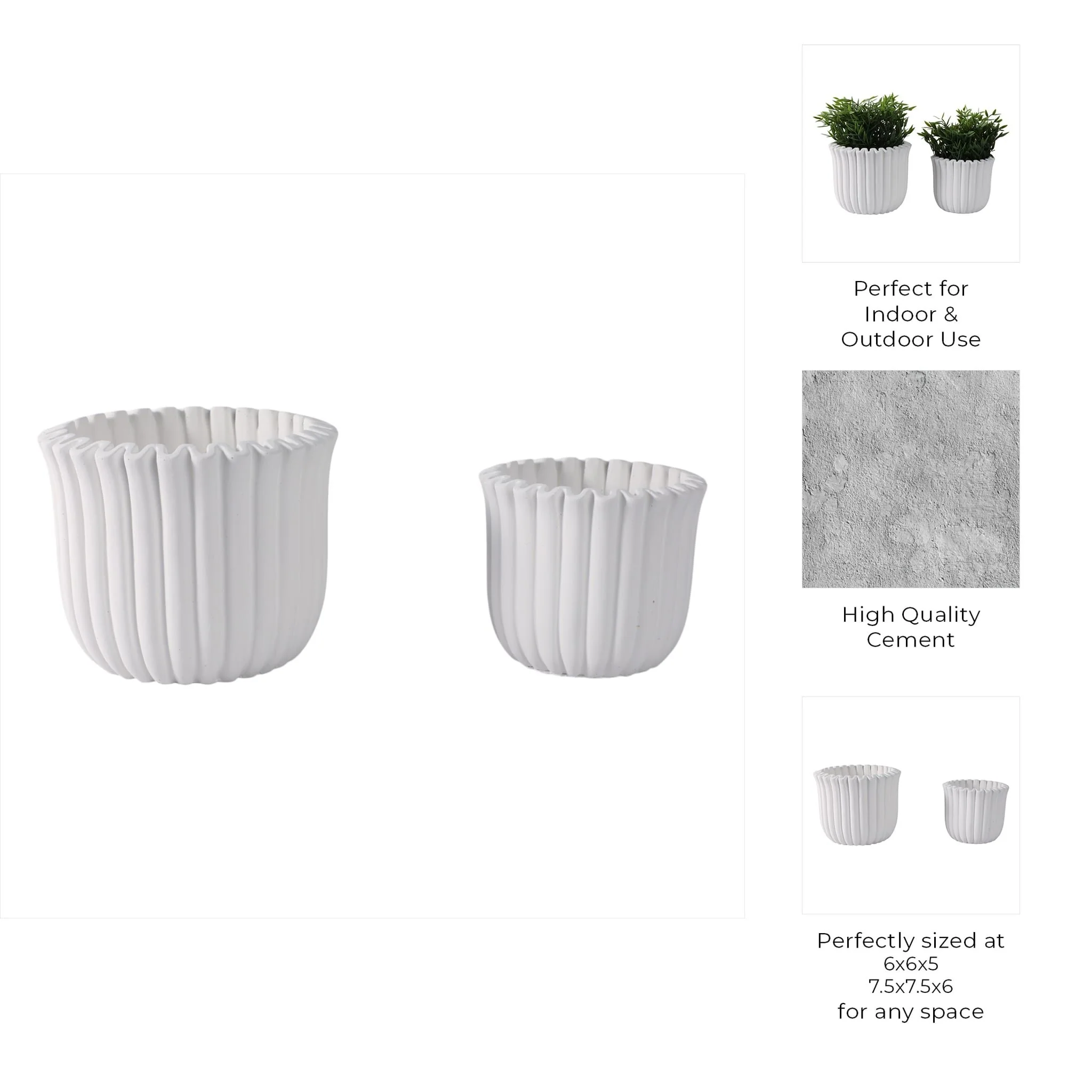 S/2 6/8" Fluted Planters, White - Image 9