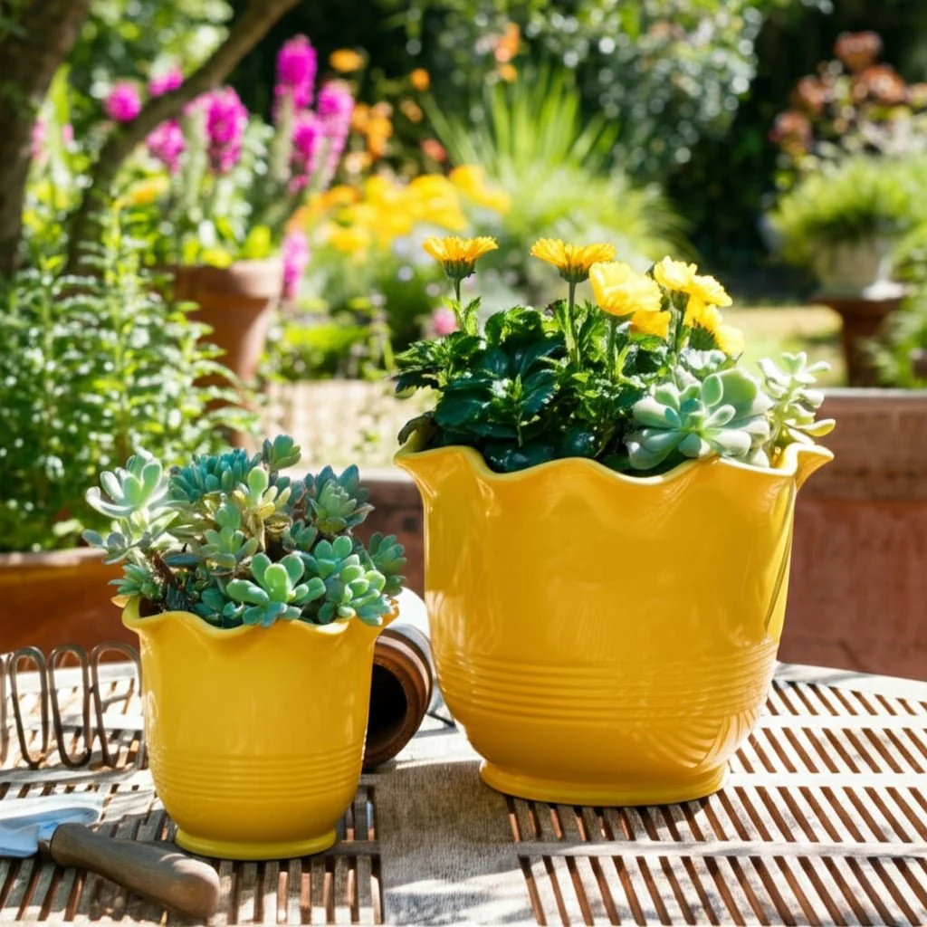 S/2 6/8" Fluted Planters, Yellow - Image 11