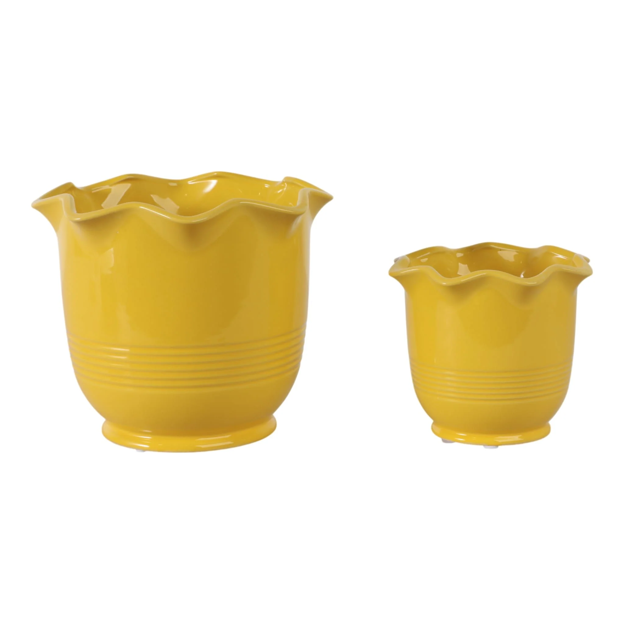 S/2 6/8" Fluted Planters, Yellow - Image 2