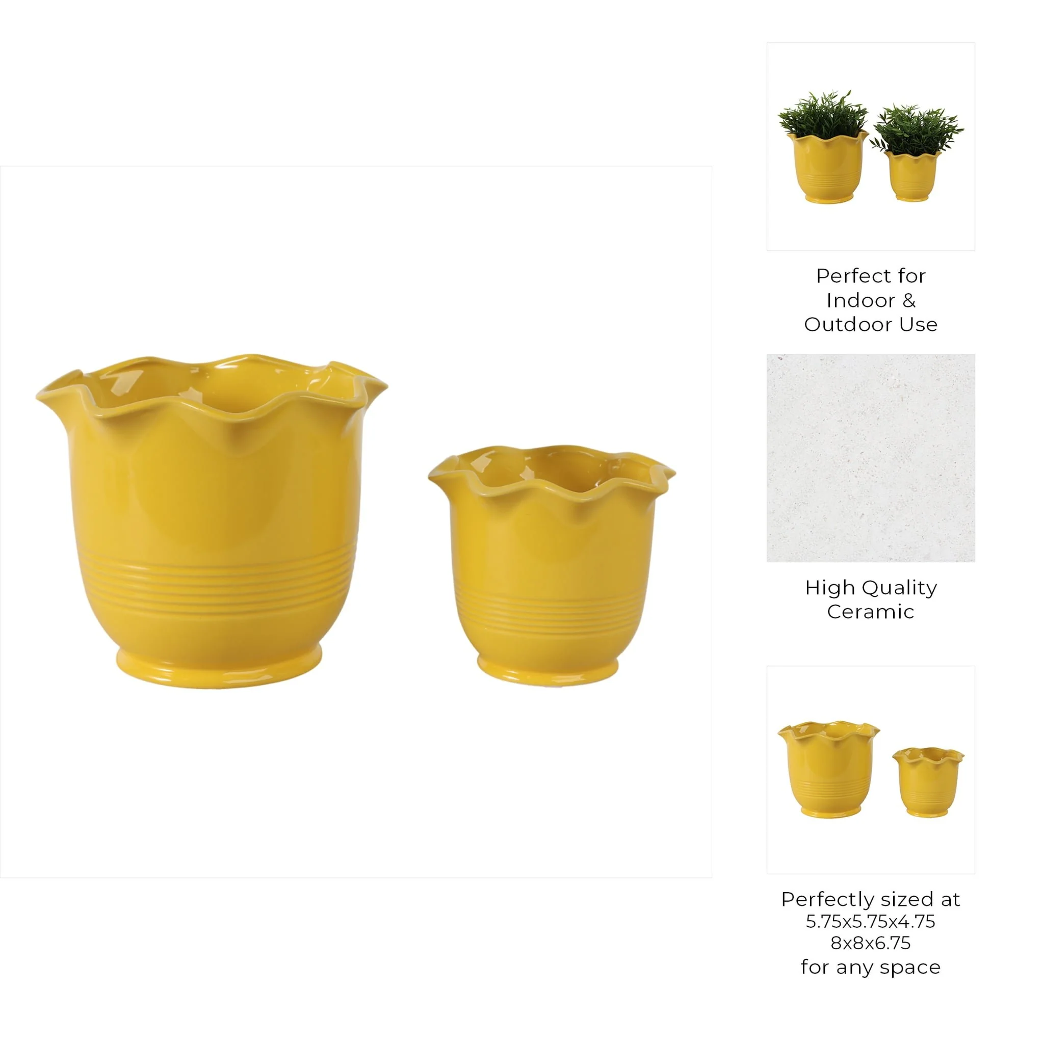 S/2 6/8" Fluted Planters, Yellow - Image 9