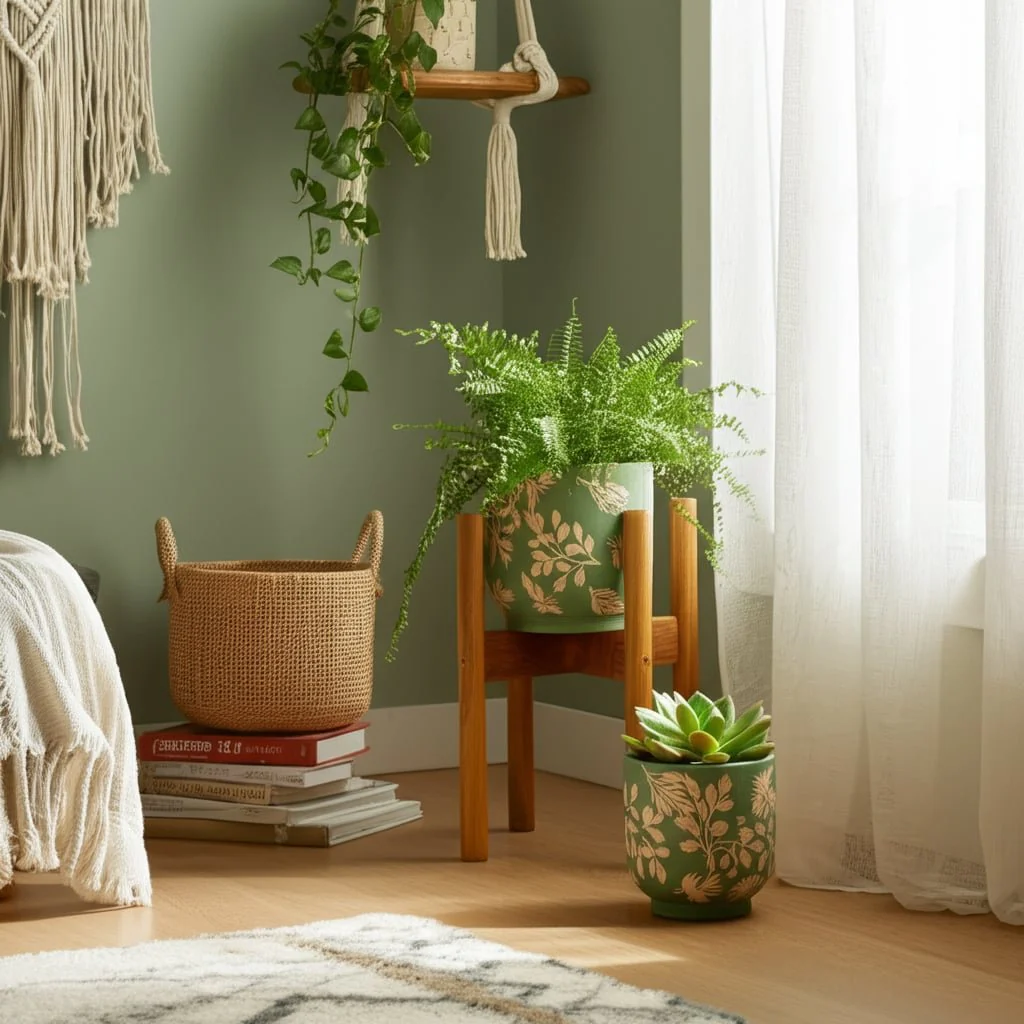 S/2 6/8" Hand Painted Leaves Planters, Green/tan - Image 10