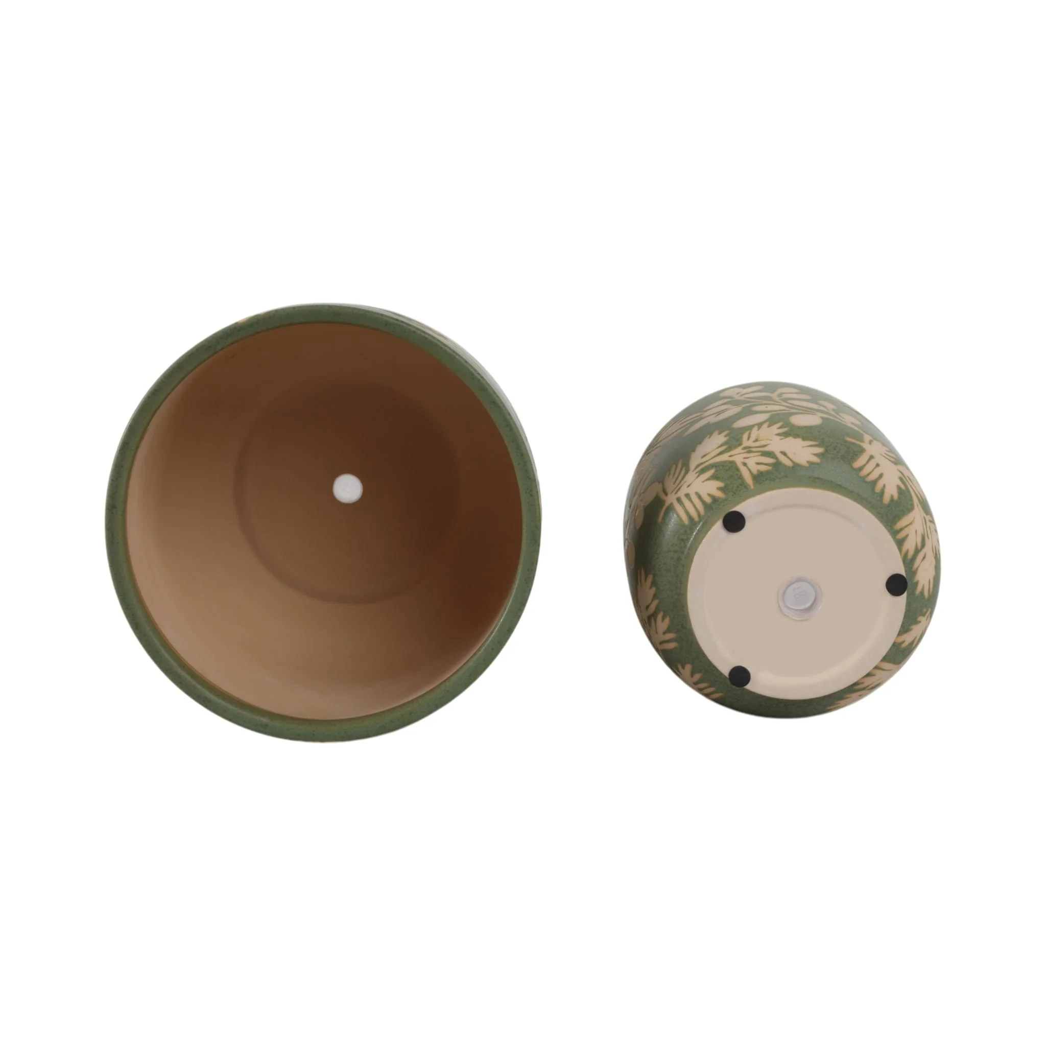 S/2 6/8" Hand Painted Leaves Planters, Green/tan - Image 7