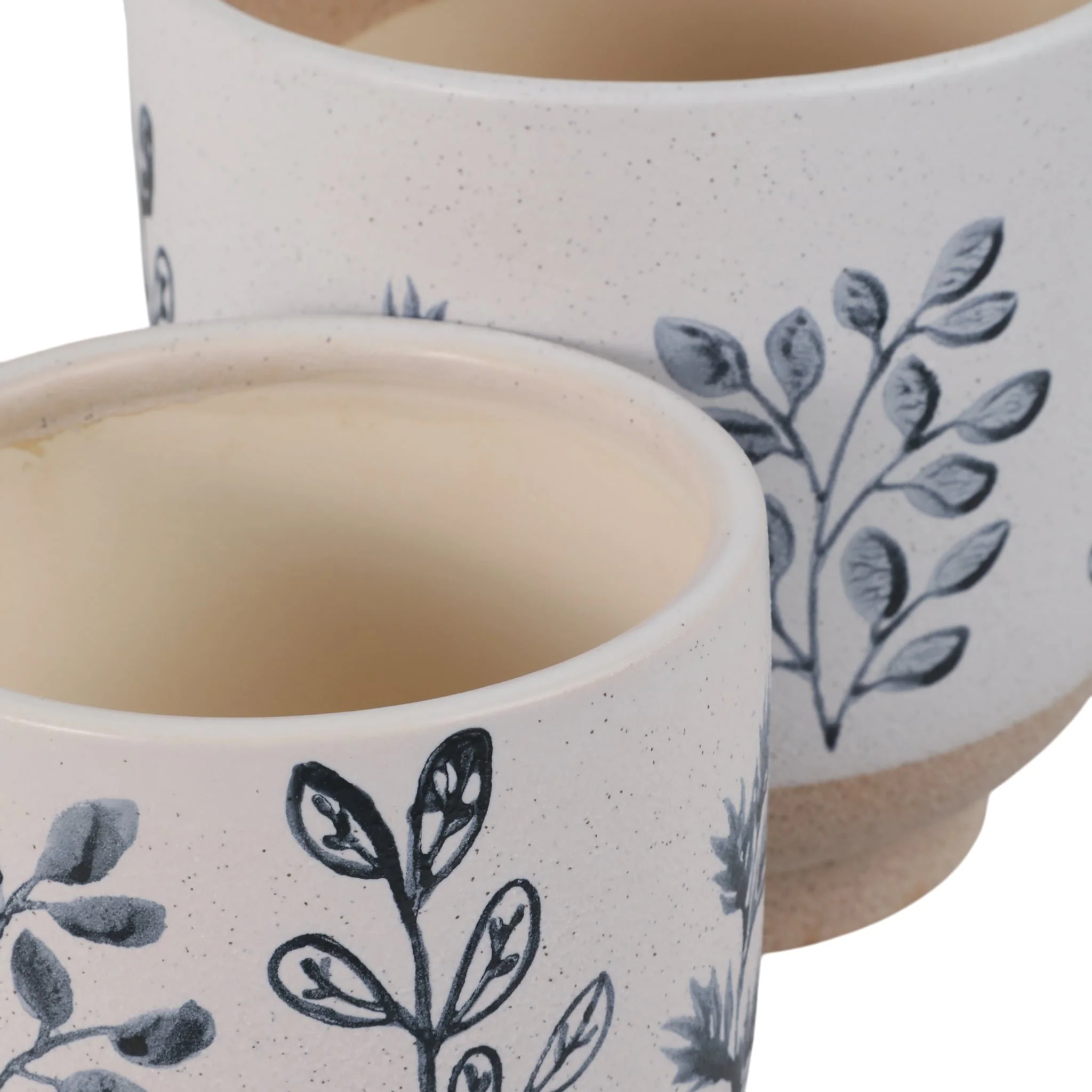 S/2 6/8" Hand Painted Leaves Planters, White/blue - Image 5