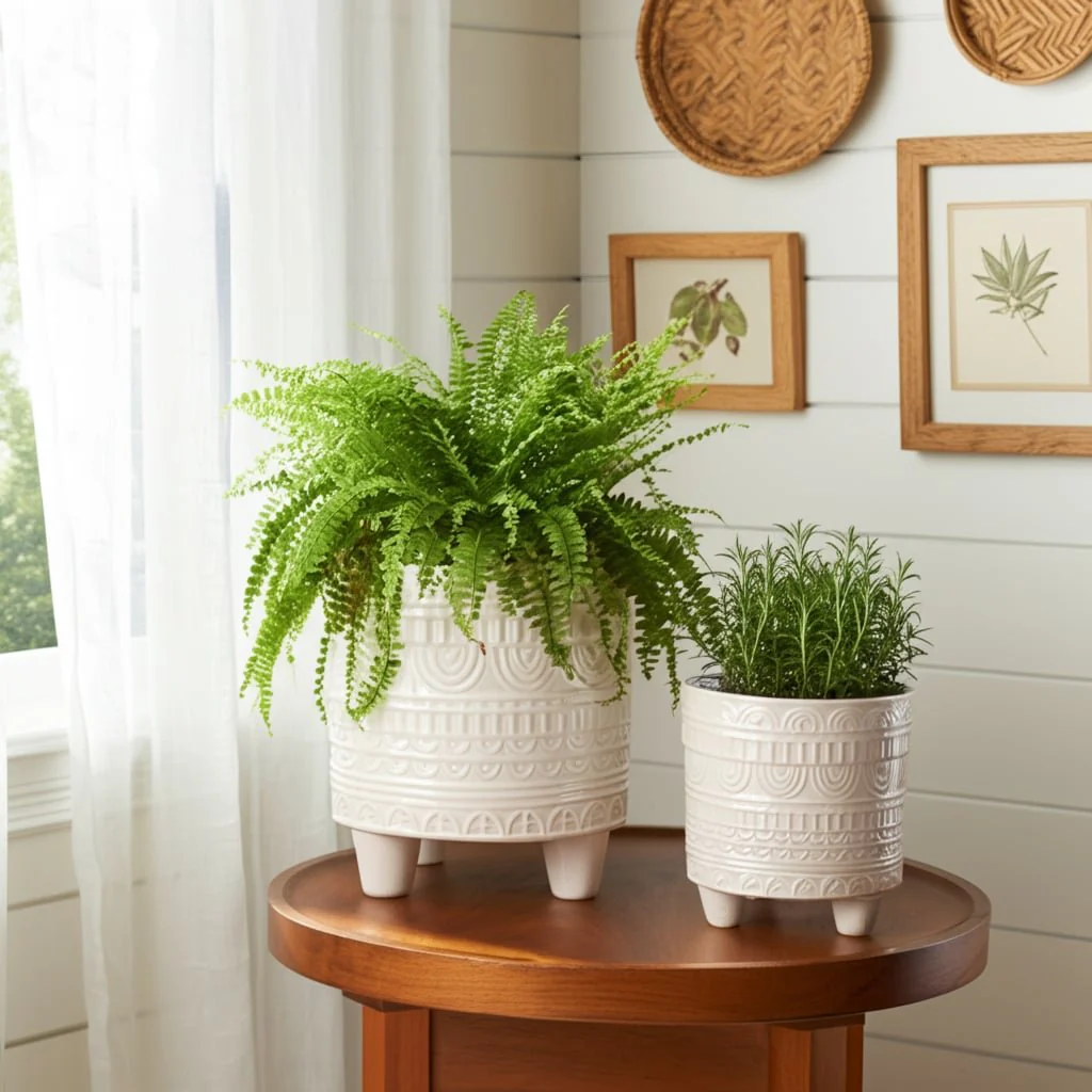 S/2 6/8" Iridescent Boheme Footed Planters, Ivory - Image 10