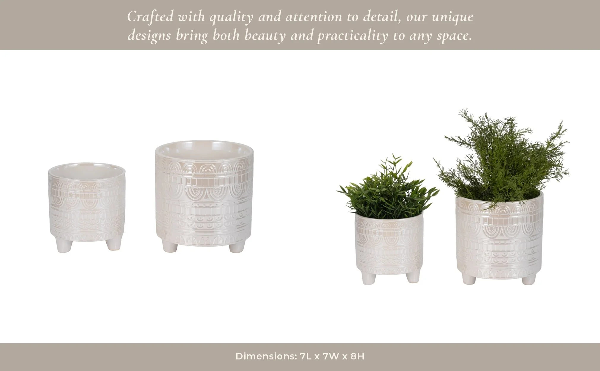 S/2 6/8" Iridescent Boheme Footed Planters, Ivory - Image 13