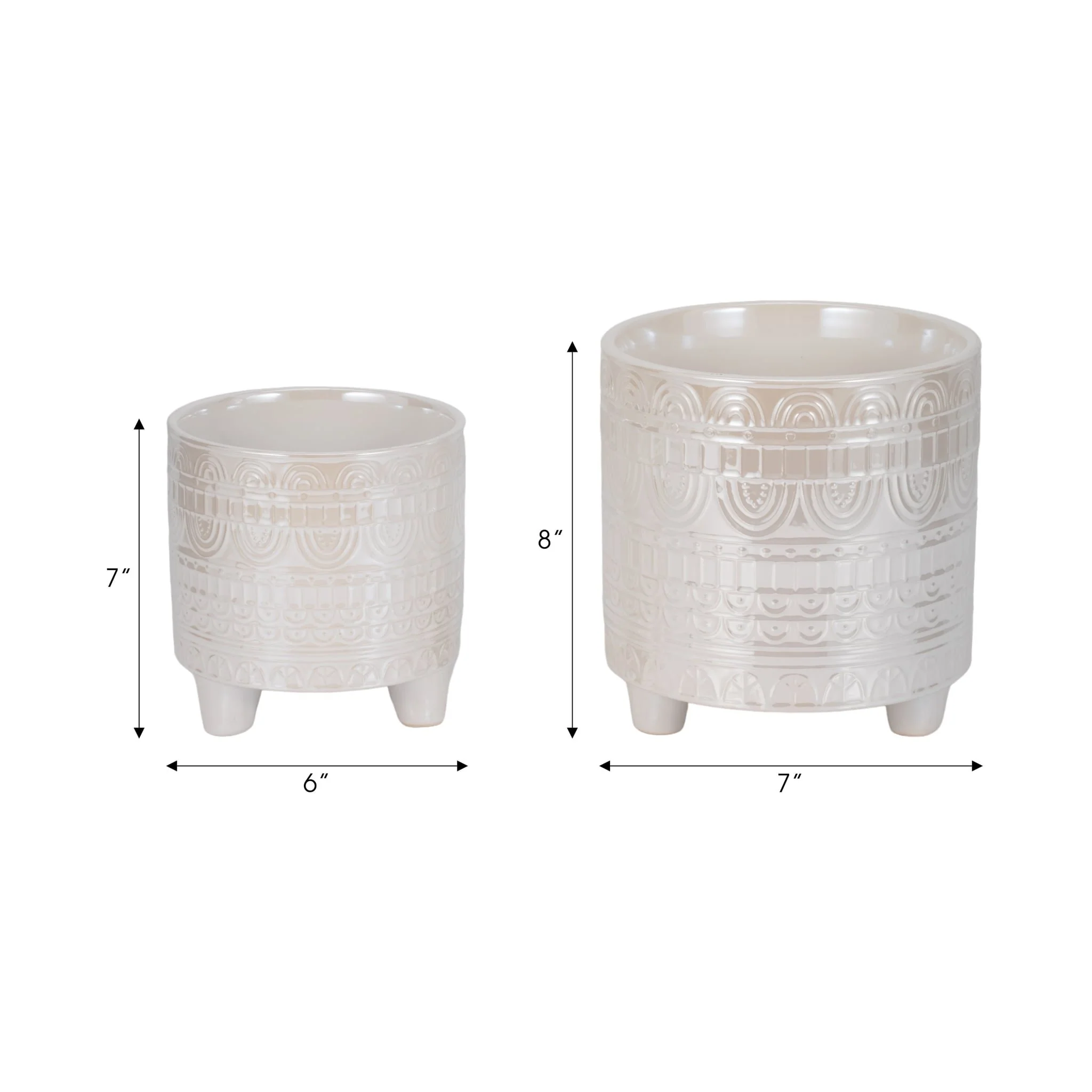 S/2 6/8" Iridescent Boheme Footed Planters, Ivory - Image 8