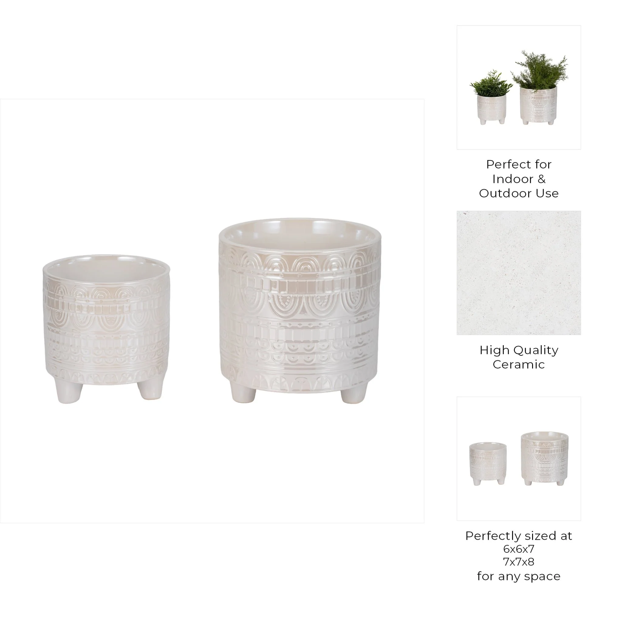 S/2 6/8" Iridescent Boheme Footed Planters, Ivory - Image 9