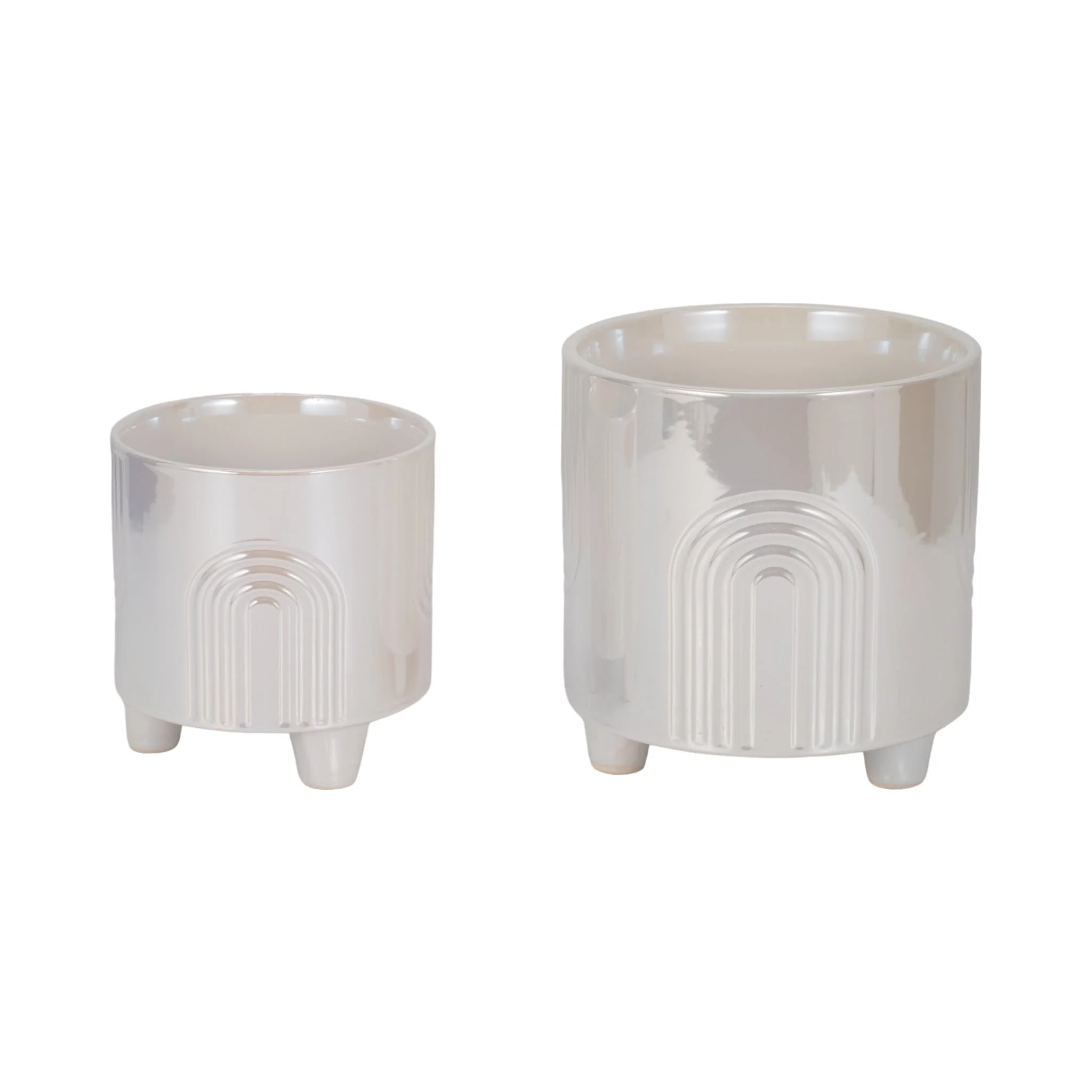 S/2 6/8" Iridescent Bravais Footed Planters, Ivory - Image 3