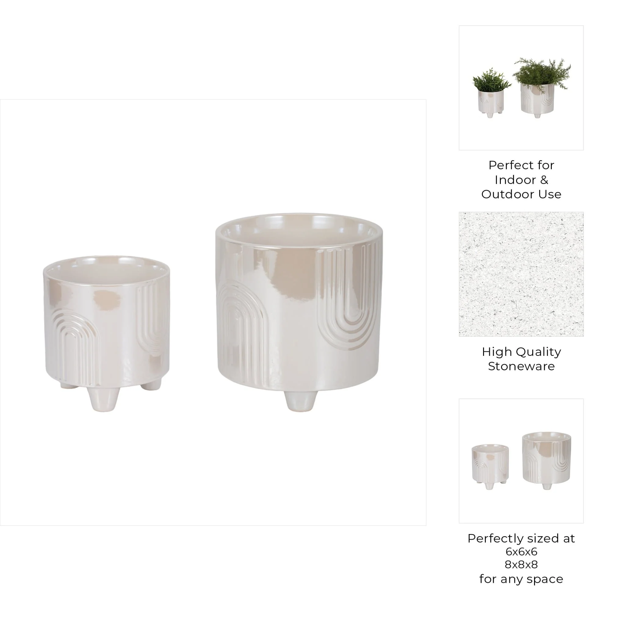 S/2 6/8" Iridescent Bravais Footed Planters, Ivory - Image 9