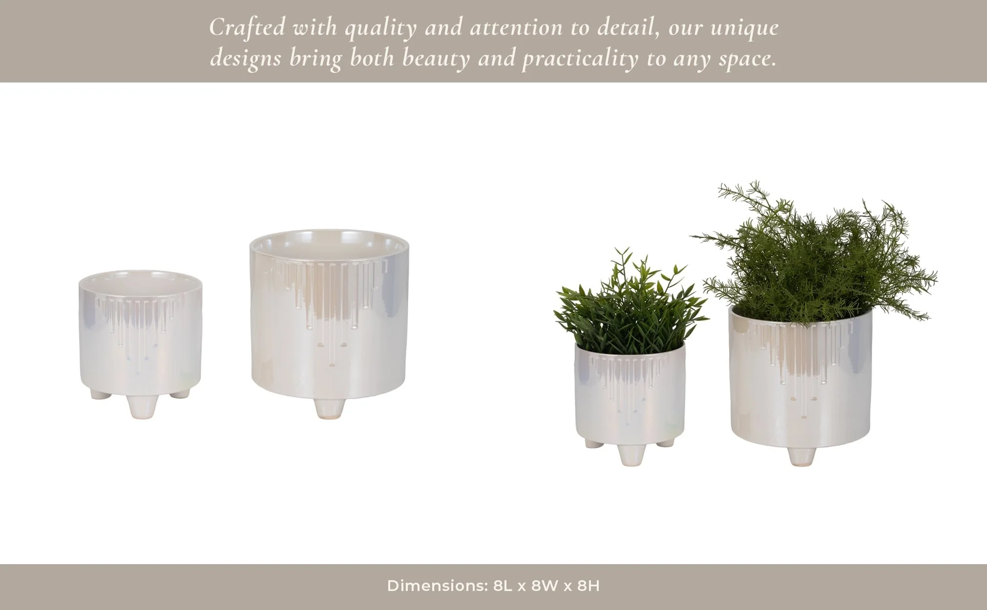 S/2 6/8" Iridescent Line Footed Planters, Ivory - Image 13