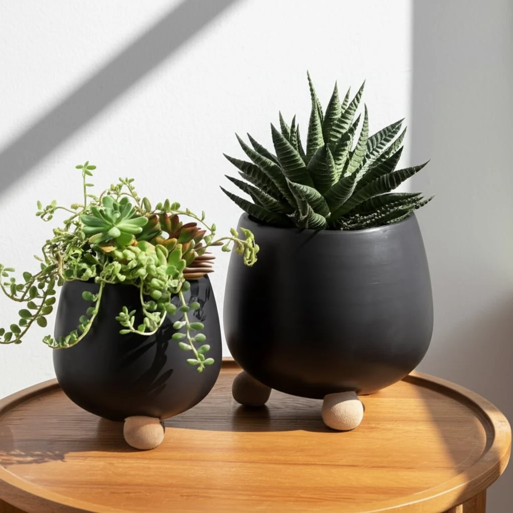 S/2 6/8" Knobby Feet Planters, Black - Image 10