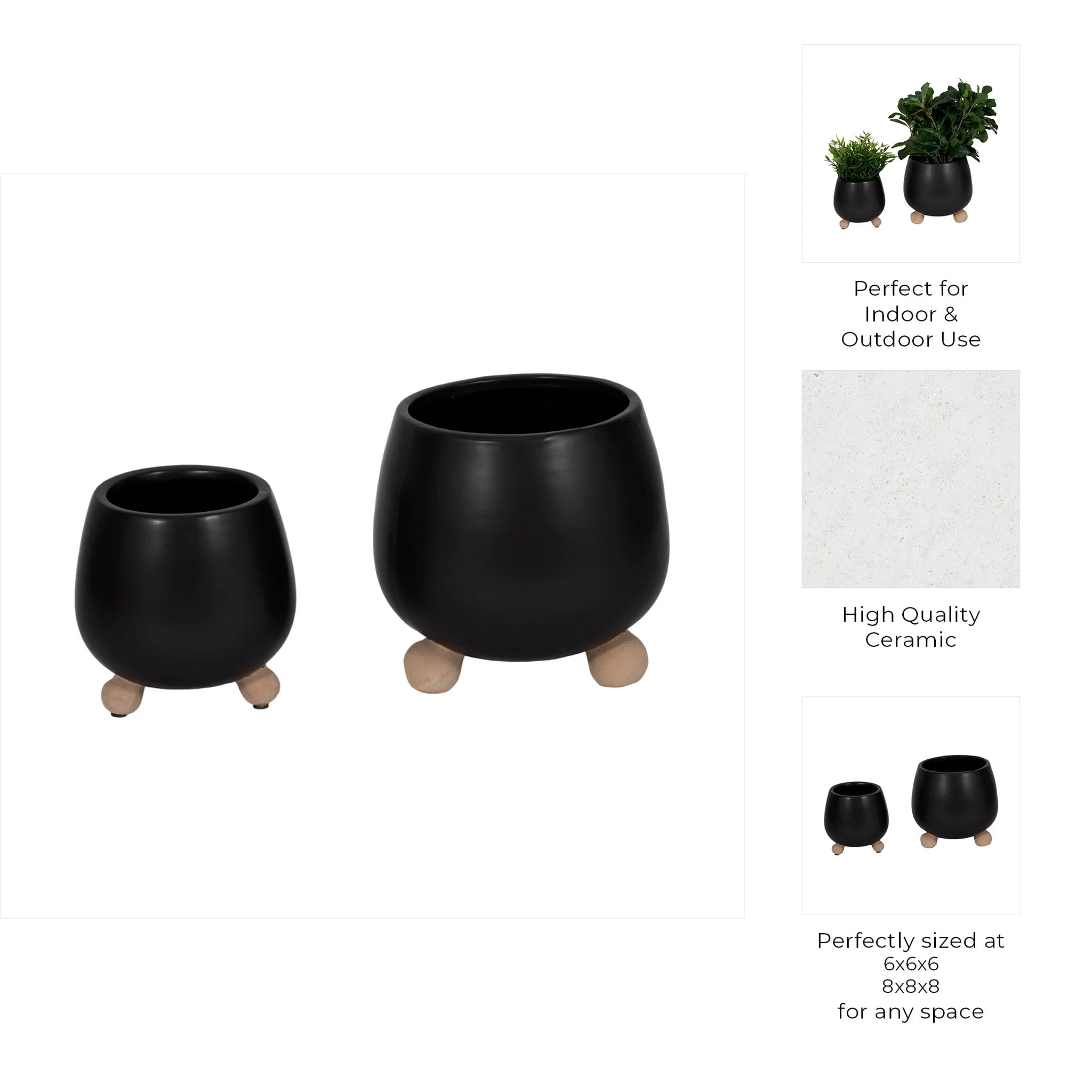 S/2 6/8" Knobby Feet Planters, Black - Image 8