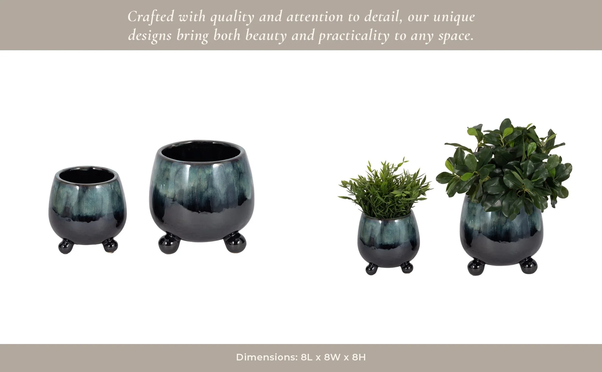 S/2 6/8" Knobby Feet Reactive Finish Planters, Blu - Image 12