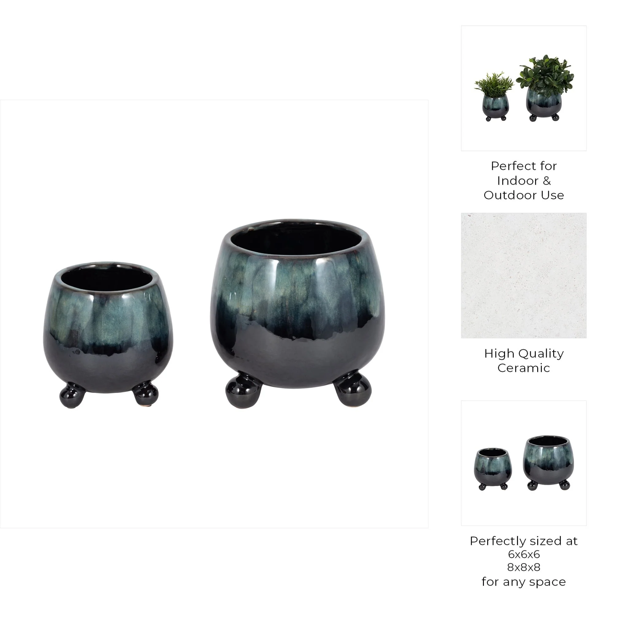 S/2 6/8" Knobby Feet Reactive Finish Planters, Blu - Image 8
