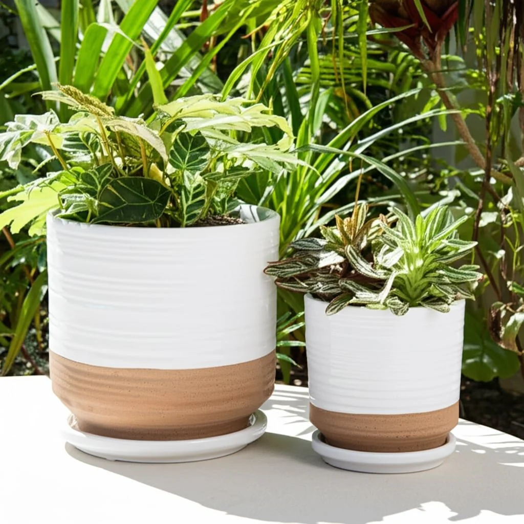 S/2 6/8" Ribbed Planter Saucer, White/tan - Image 10