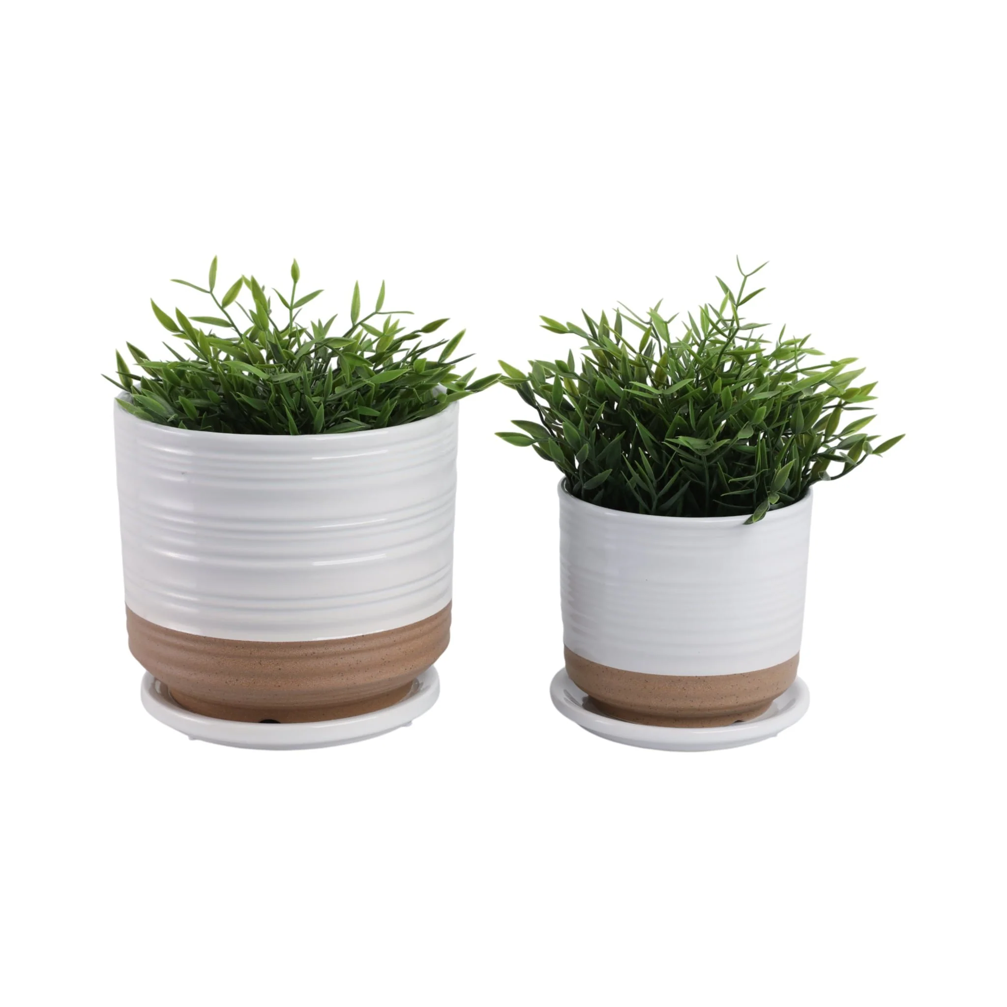 S/2 6/8" Ribbed Planter Saucer, White/tan - Image 2