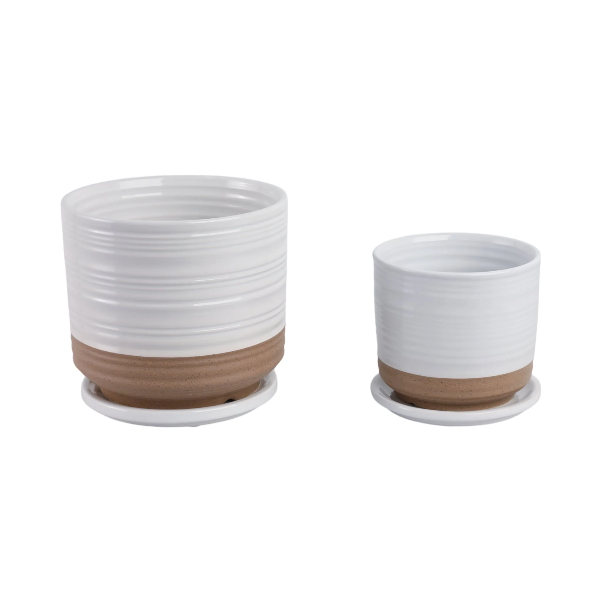 S/2 6/8" Ribbed Planter Saucer, White/tan - Image 4