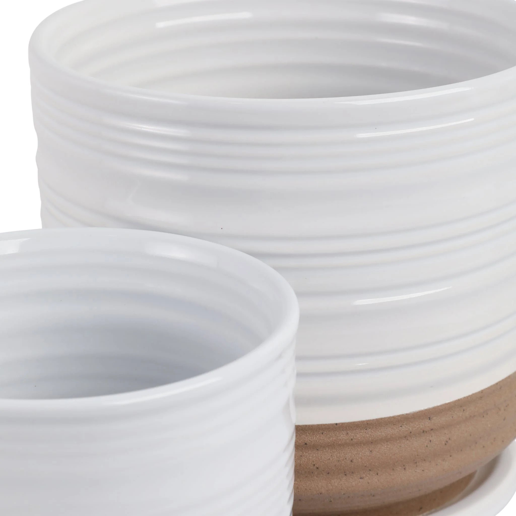 S/2 6/8" Ribbed Planter Saucer, White/tan - Image 6