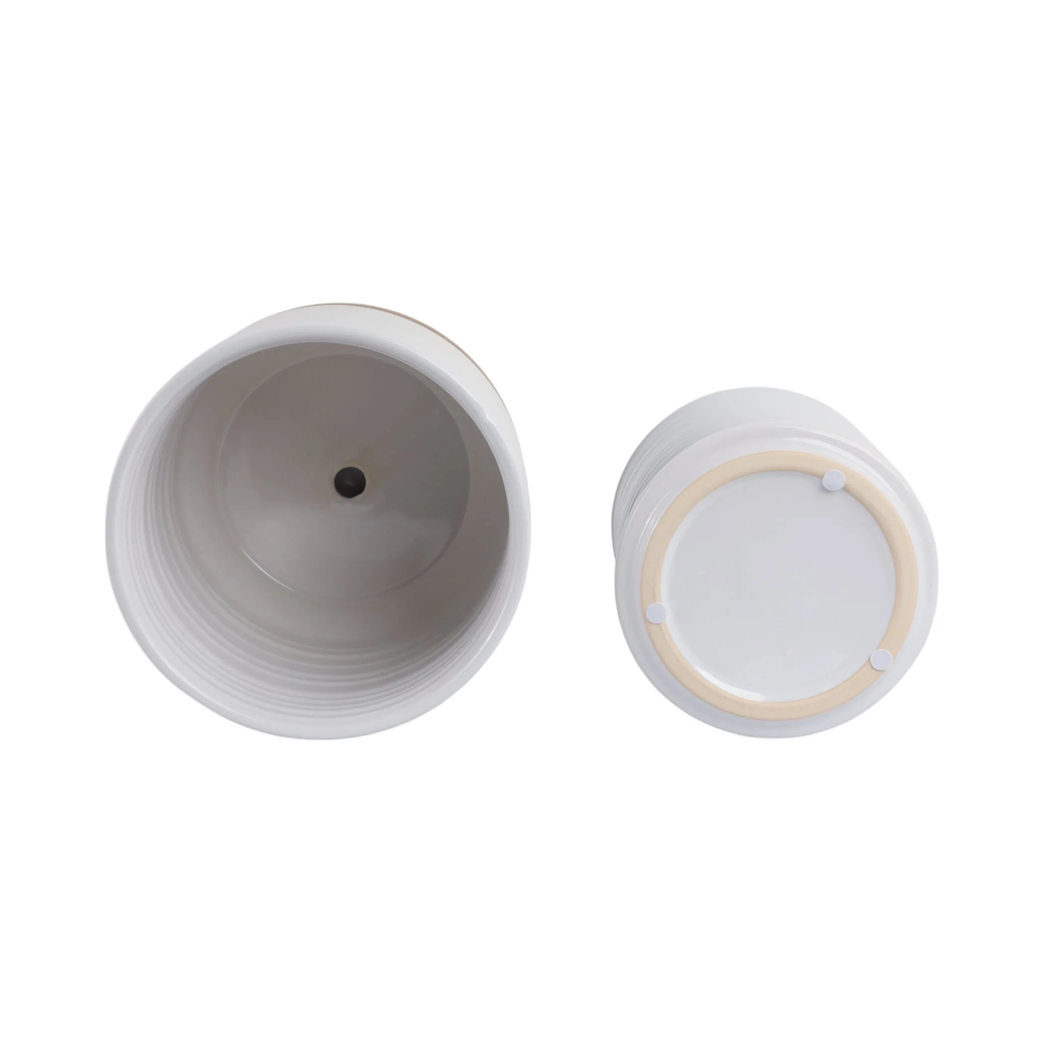 S/2 6/8" Ribbed Planter Saucer, White/tan - Image 7