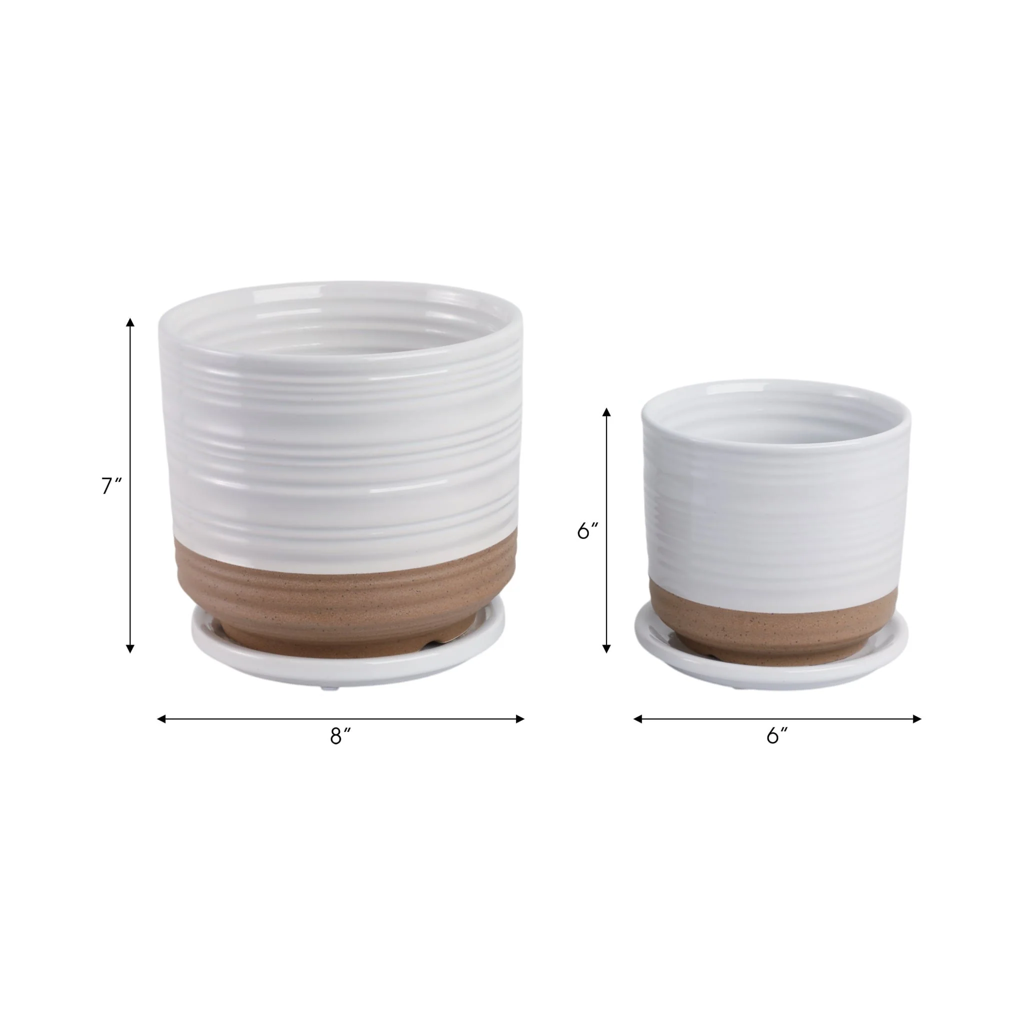 S/2 6/8" Ribbed Planter Saucer, White/tan - Image 8