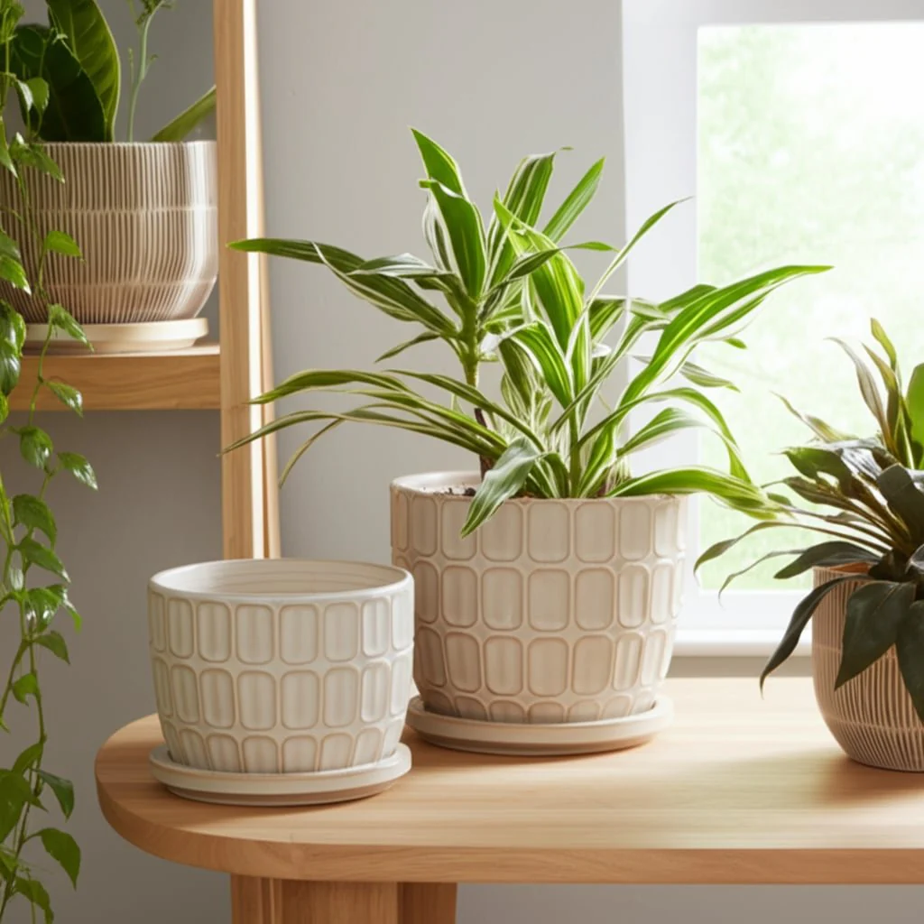 S/2 6/8" Squoval Design Saucer Planters, Ivory - Image 10