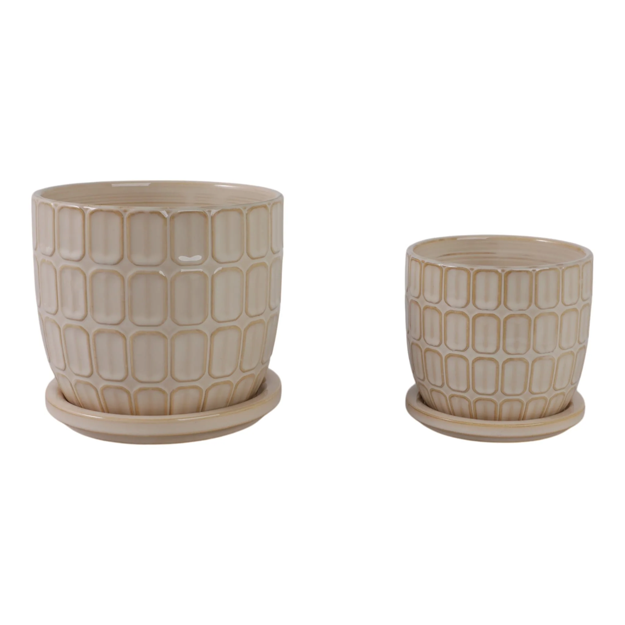 S/2 6/8" Squoval Design Saucer Planters, Ivory - Image 3