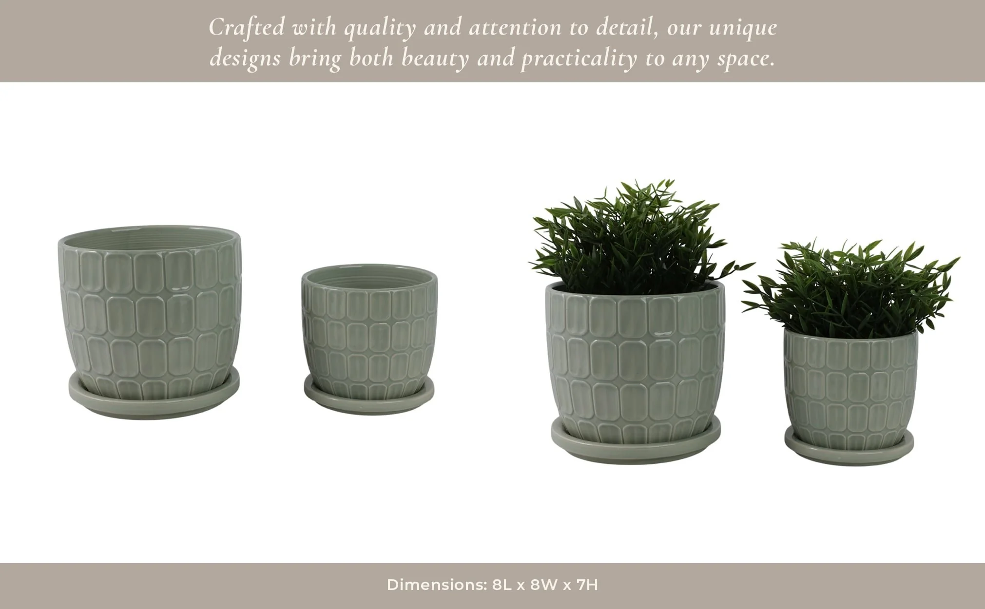 S/2 6/8" Squoval Design Saucer Planters, Sage Gree - Image 14