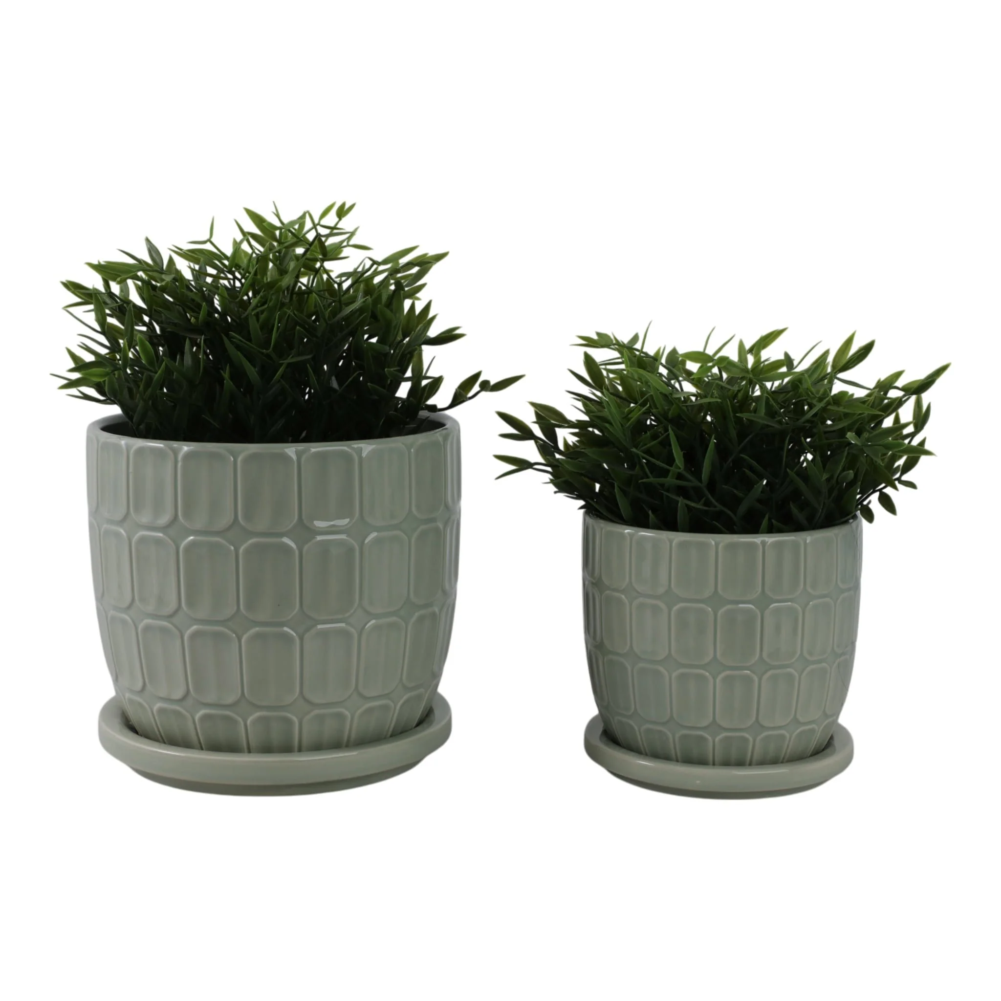 S/2 6/8" Squoval Design Saucer Planters, Sage Gree - Image 2