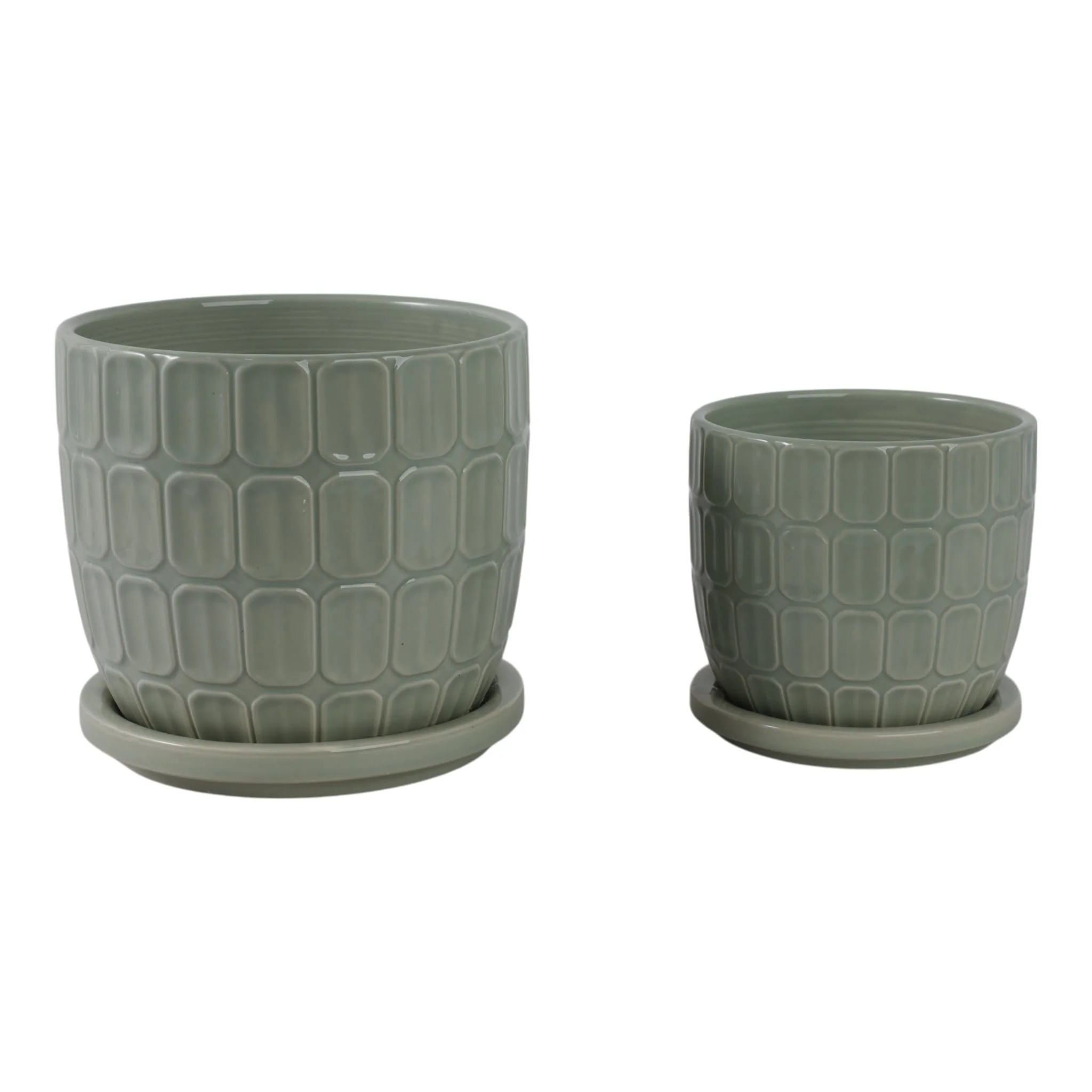 S/2 6/8" Squoval Design Saucer Planters, Sage Gree - Image 4