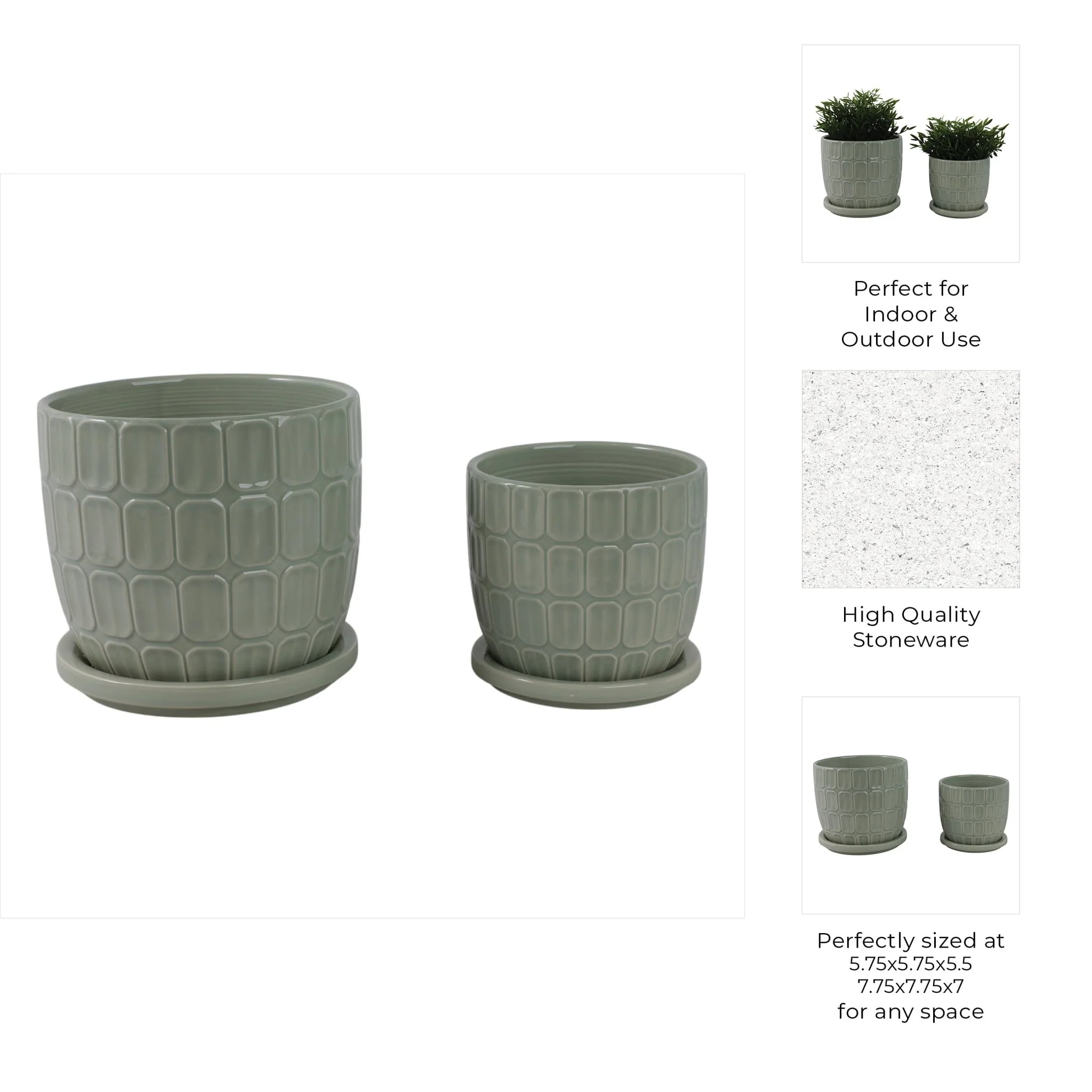 S/2 6/8" Squoval Design Saucer Planters, Sage Gree - Image 9
