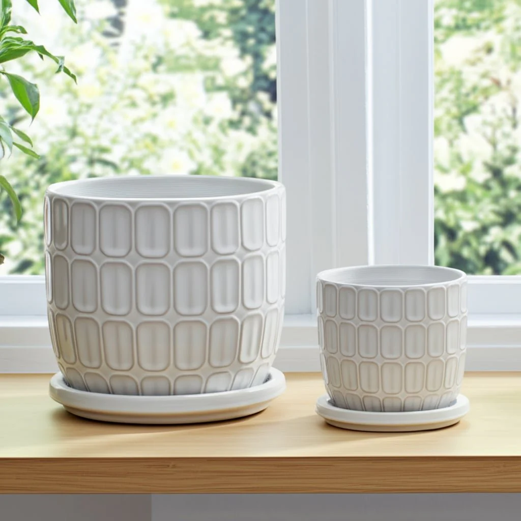 S/2 6/8" Squoval Design Saucer Planters, White - Image 12