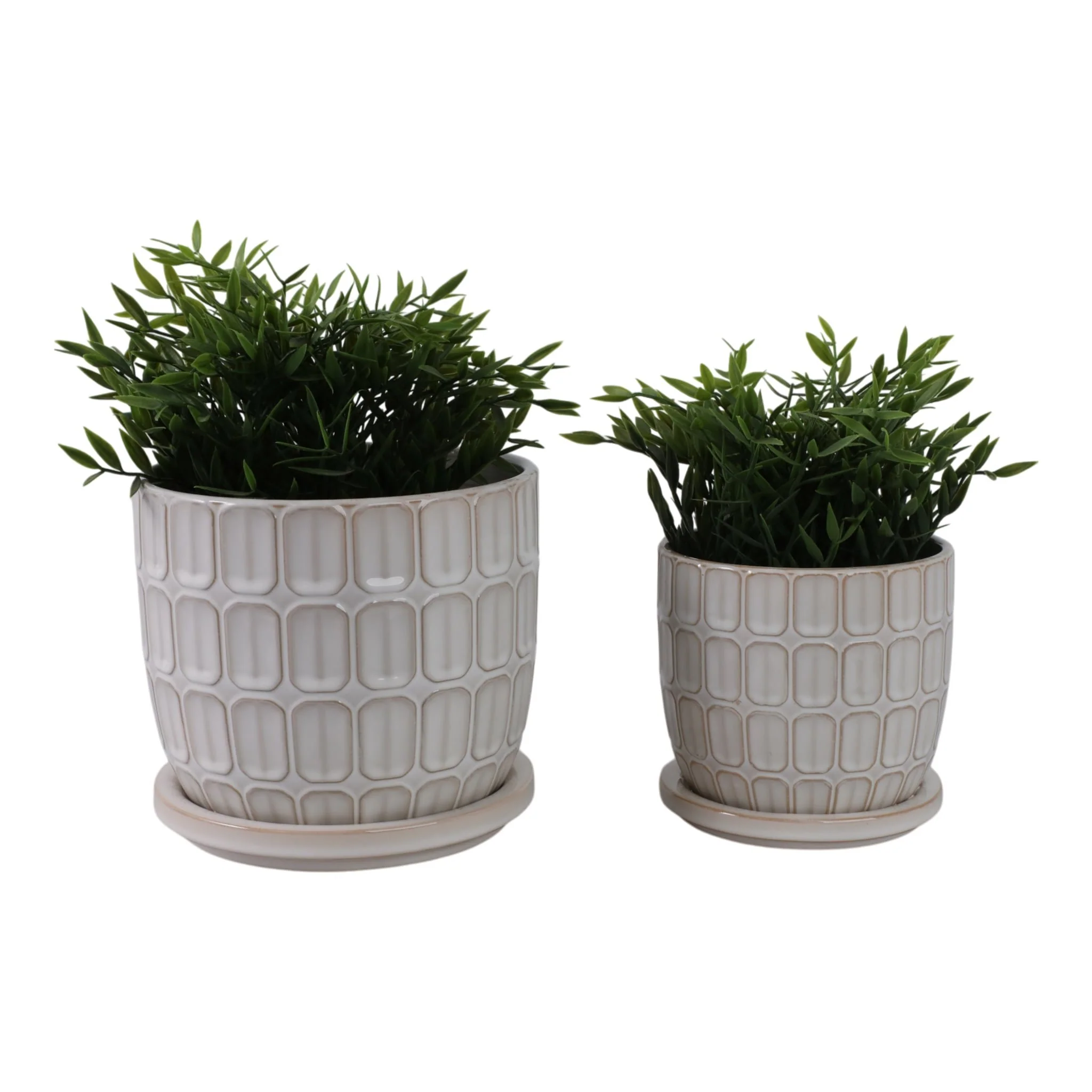 S/2 6/8" Squoval Design Saucer Planters, White - Image 2