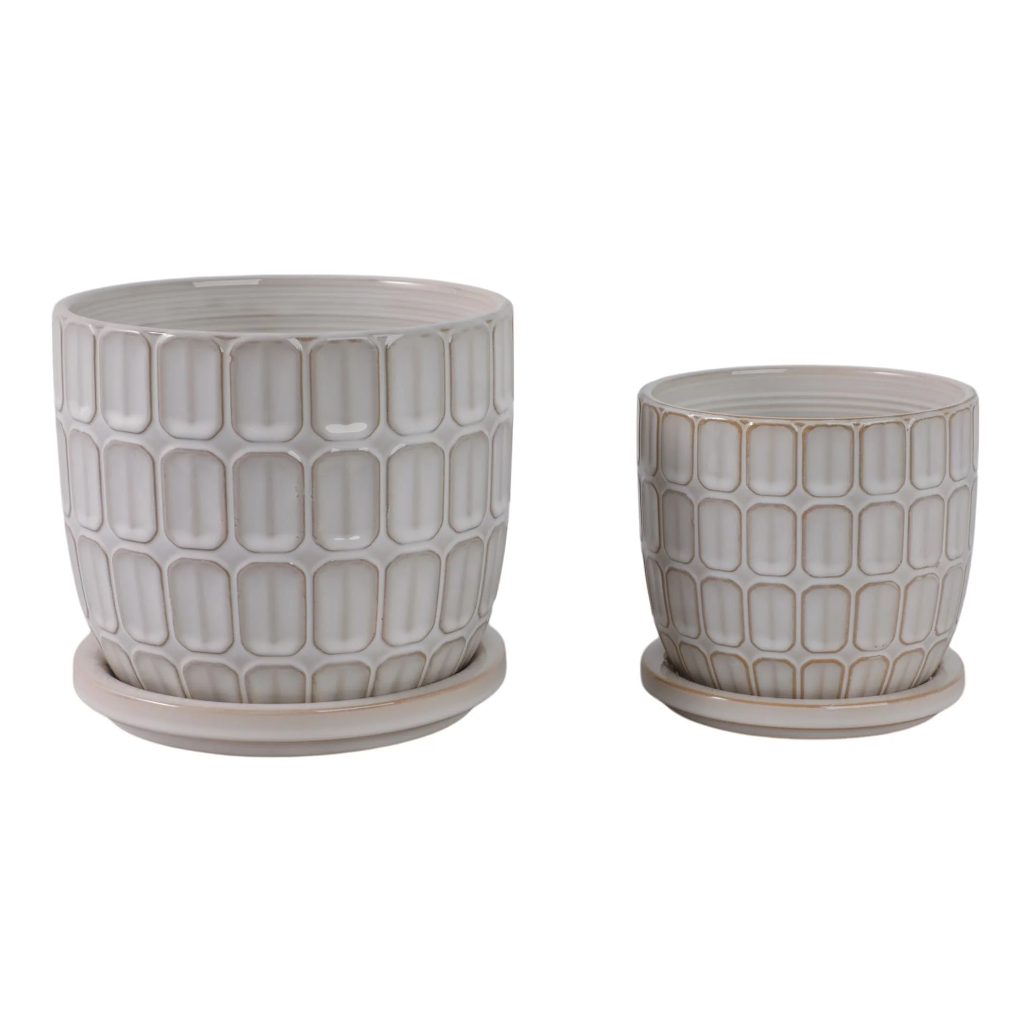 S/2 6/8" Squoval Design Saucer Planters, White - Image 3