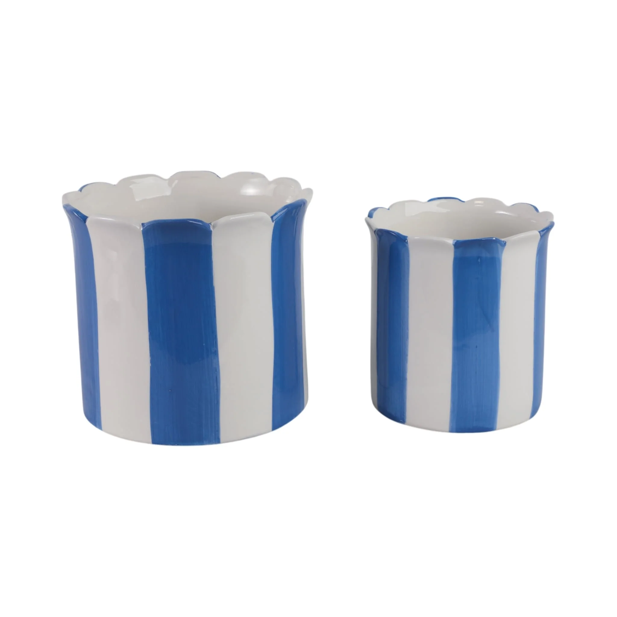 S/2 6/8" Striped Scallop Edge Planters, White/blue - Image 4
